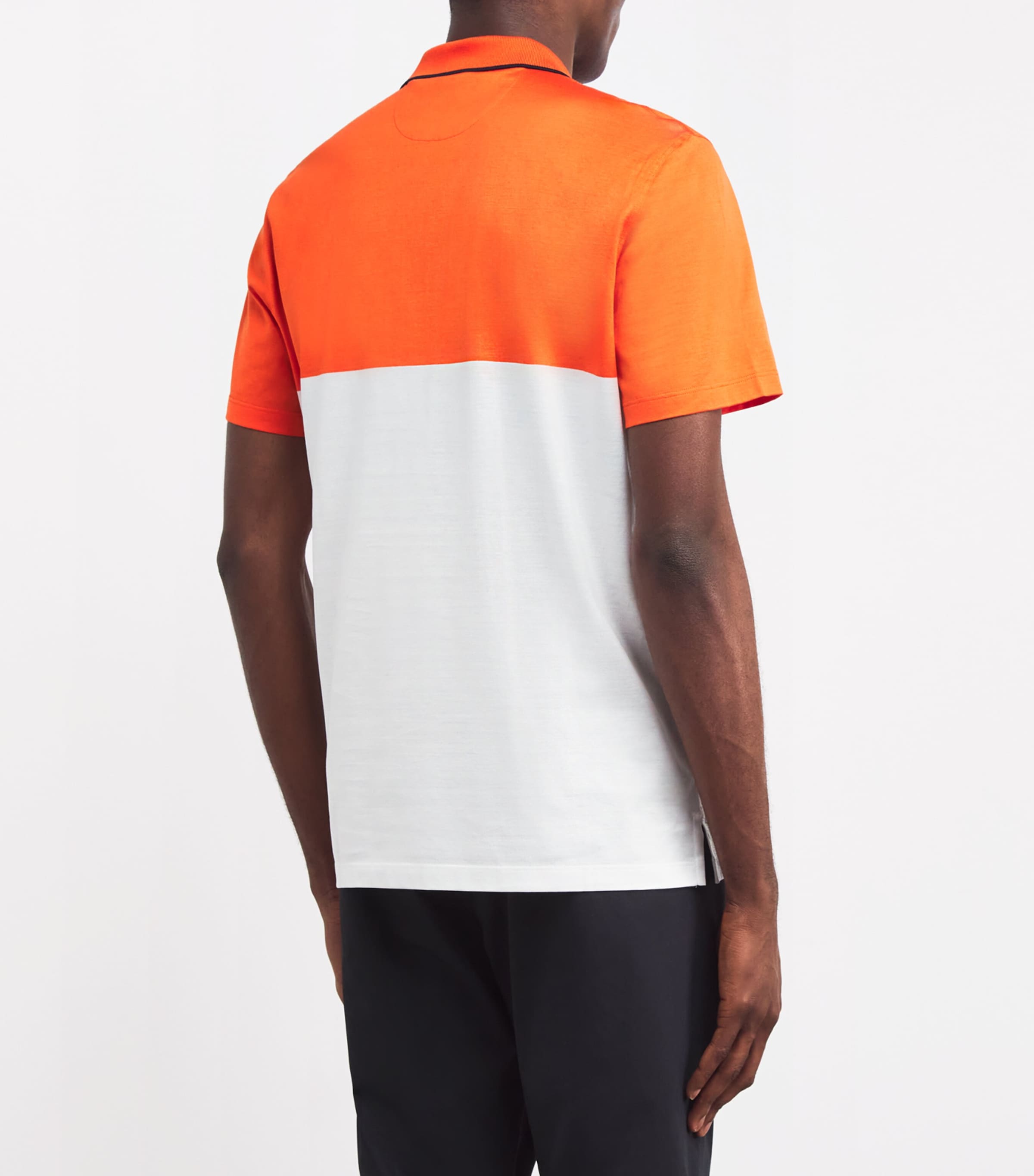 Cotton Zip-Up Polo Shirt V3714-BIANCO/ARANCIN Image 4