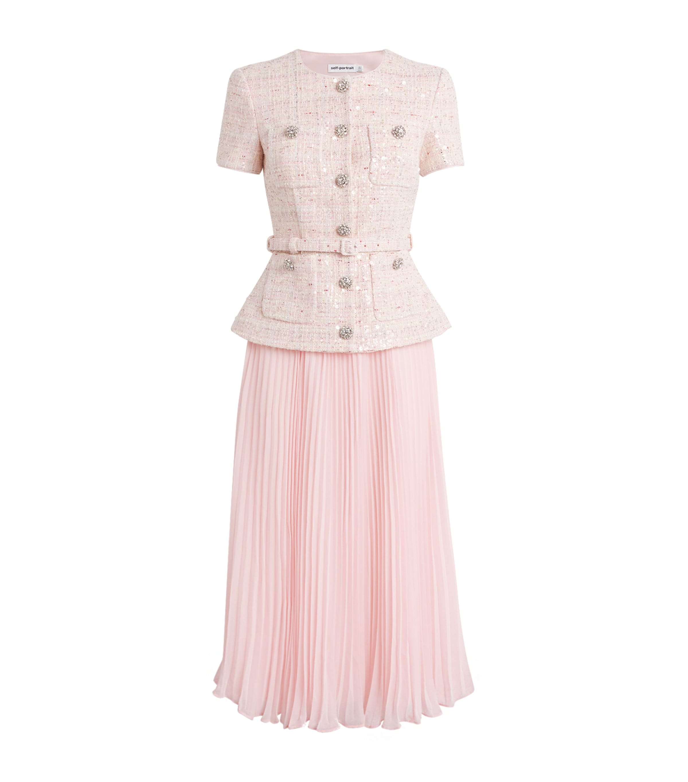 Self-Portrait Womens Bouclé Sequin Midi Dress Pink Image 1