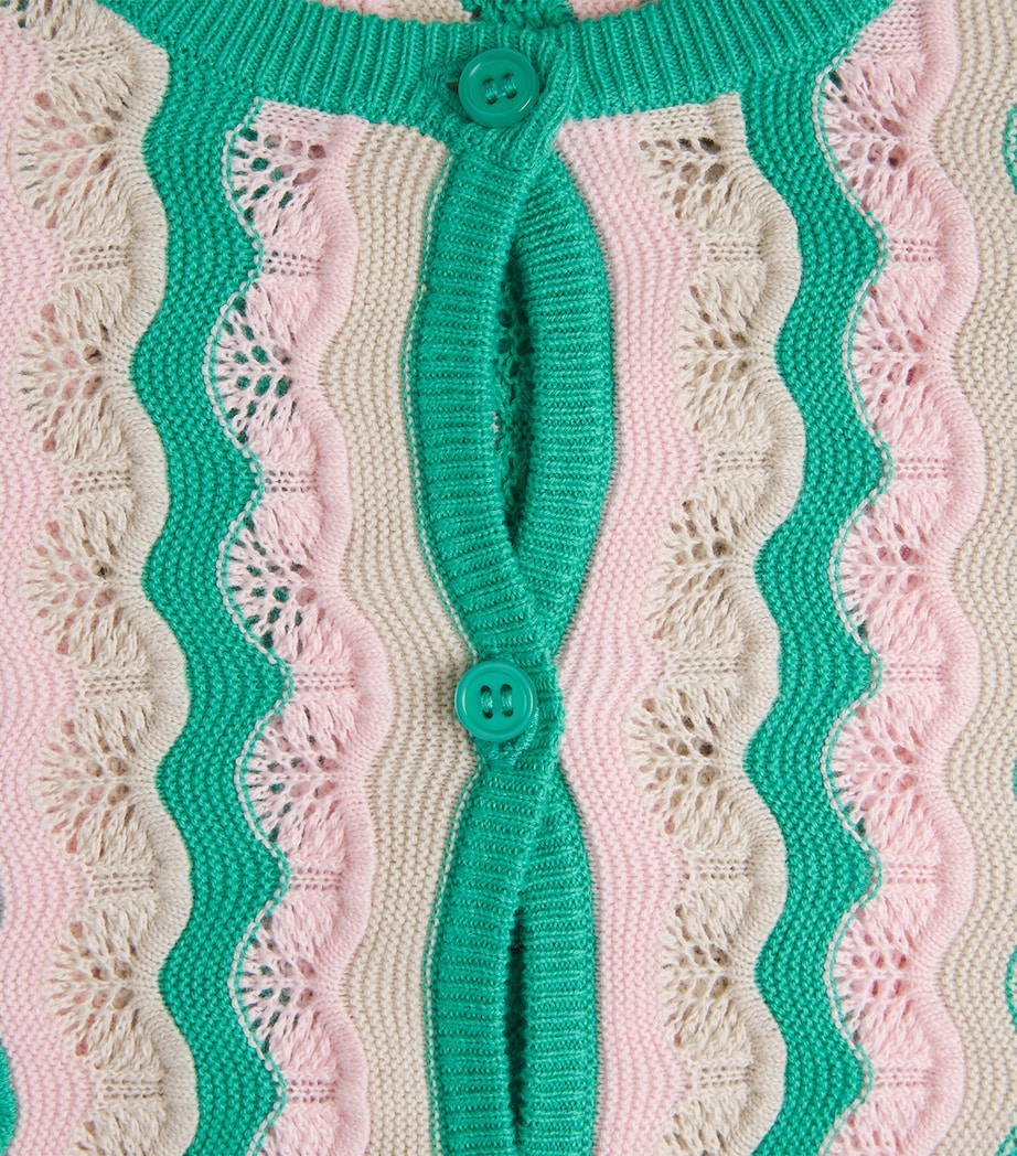 MOTHER Womens Cotton Pointelle Stripe Cardigan Poi Green Pink Combo Image 6