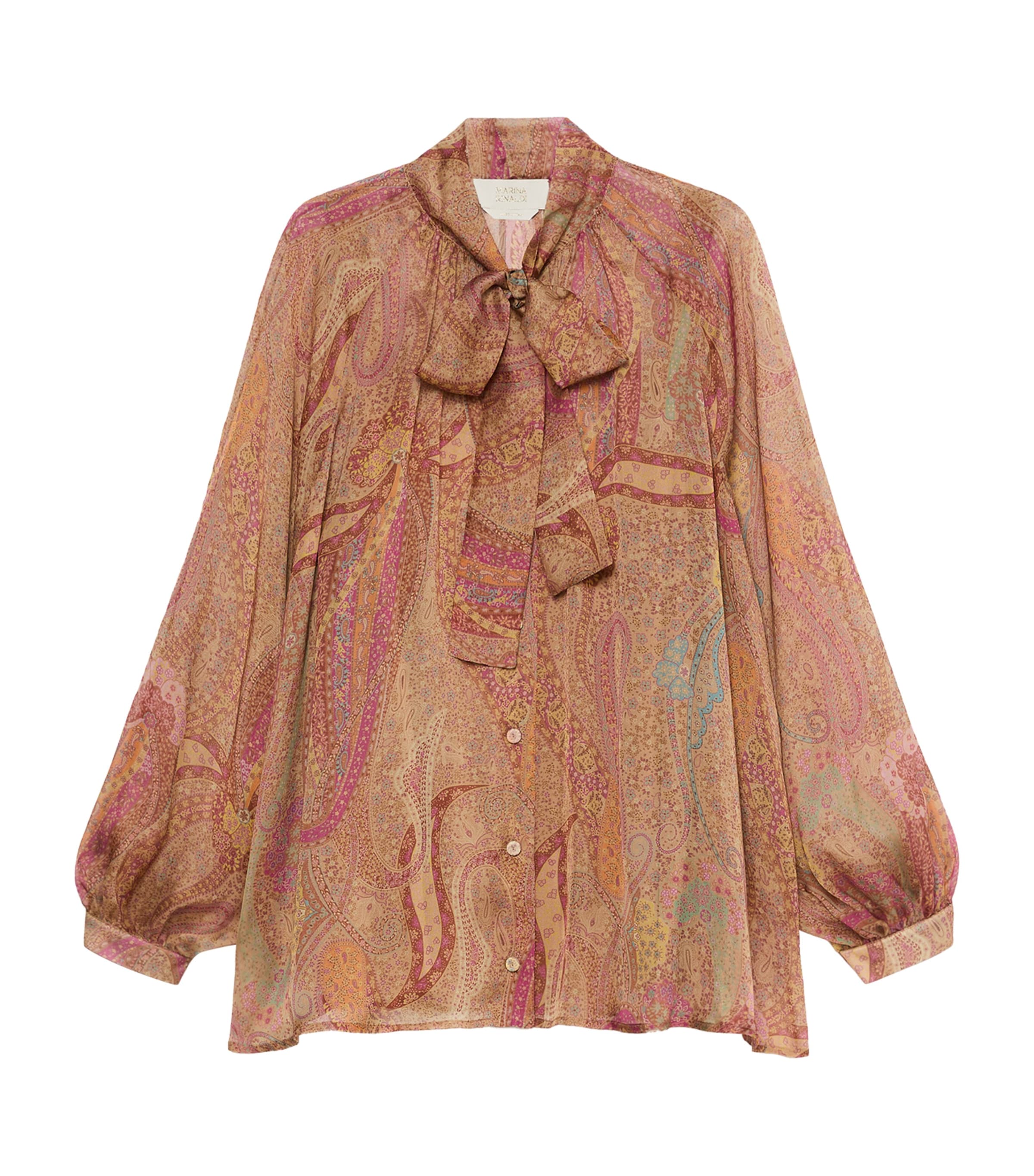 Marina Rinaldi Silk Printed Tie-detail Shirt In Multi
