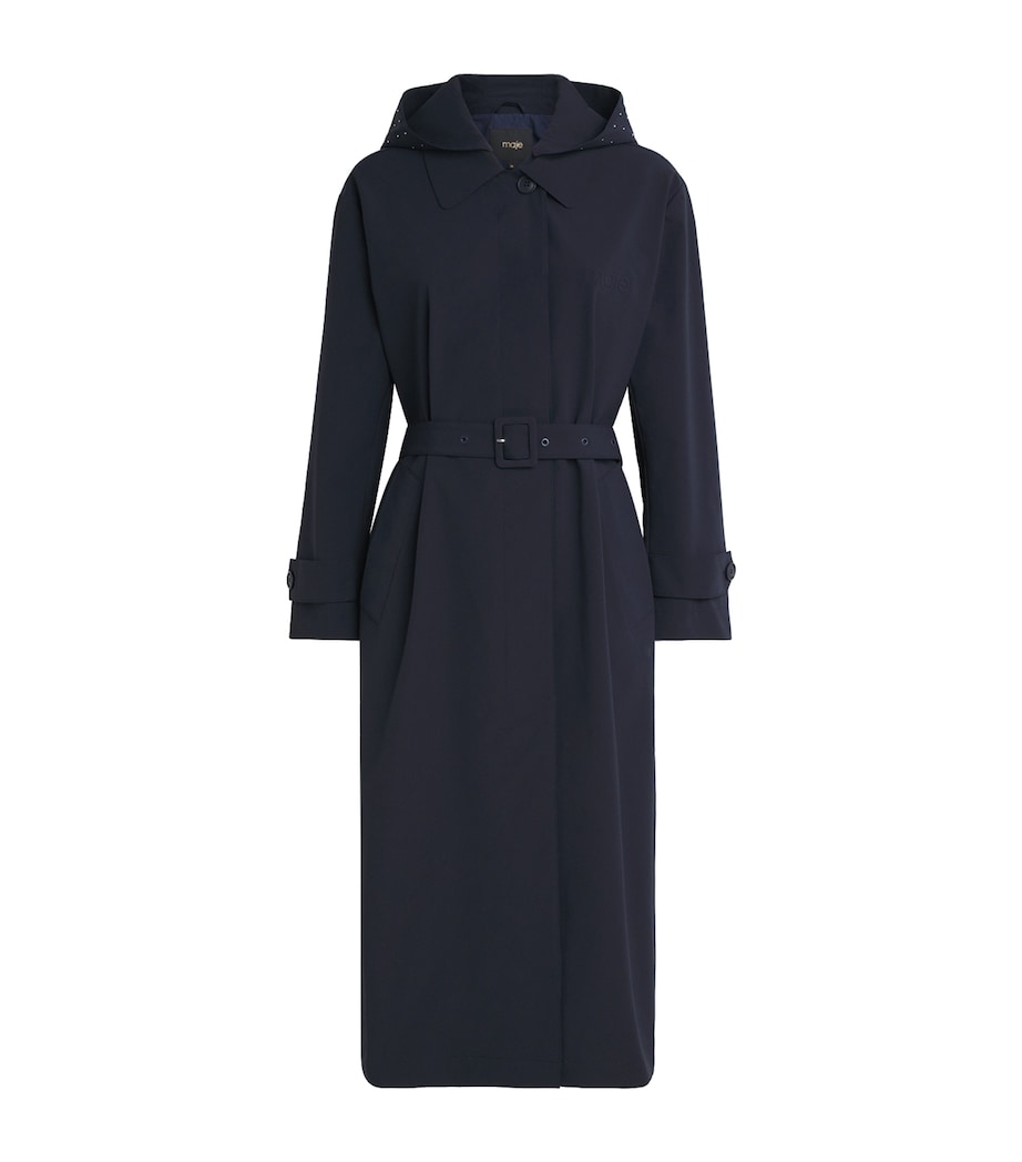 Maje Womens Rhinestone-Detail Trench Coat Navy Image 1