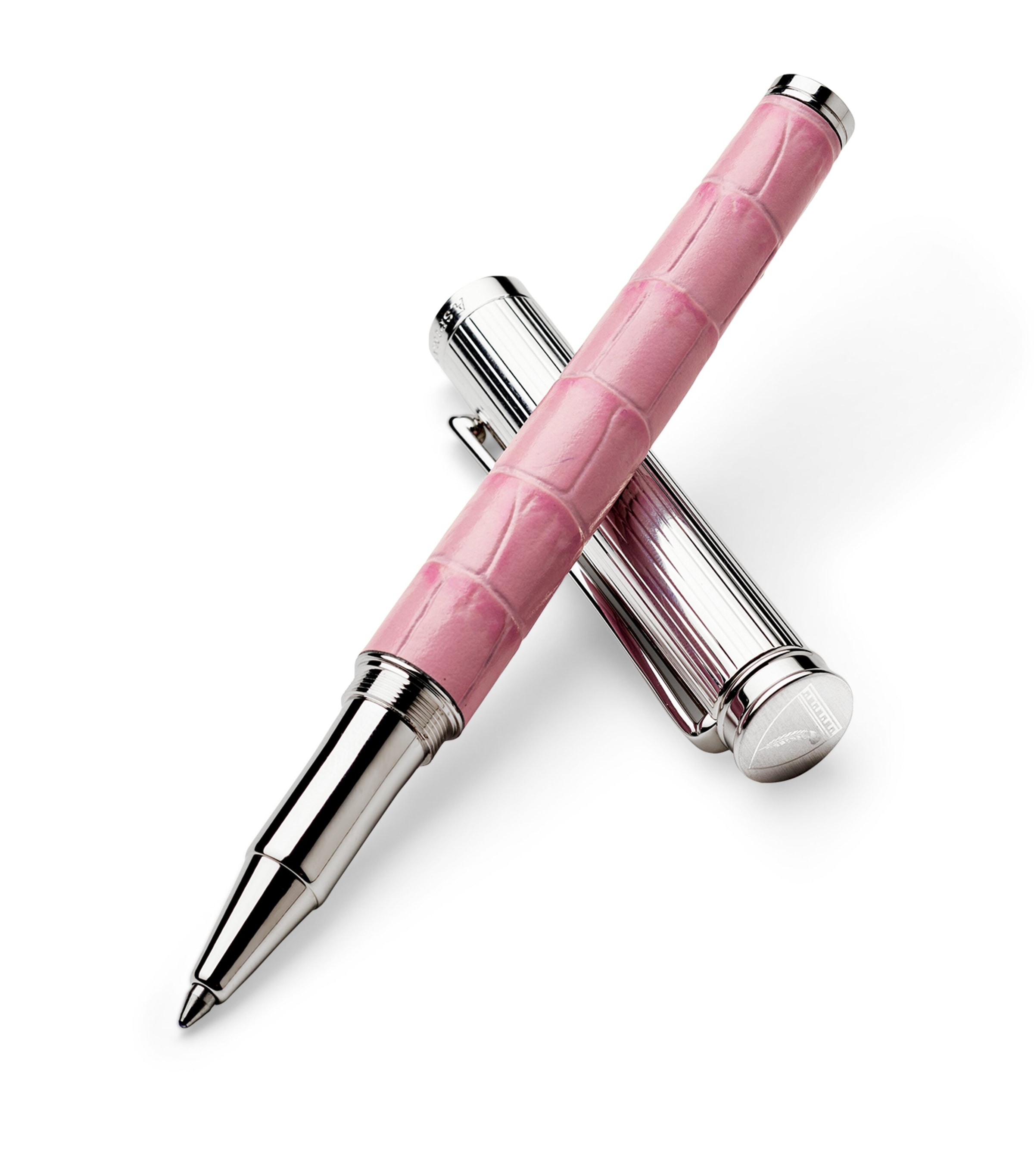 Aspinal Of London Croc-Embossed Leather London Rollerball Pen Lilac Image 1