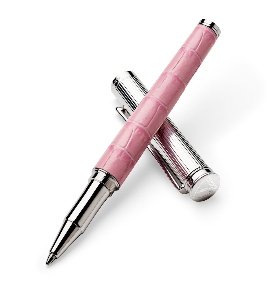 Aspinal Of London Croc-Embossed Leather London Rollerball Pen Lilac Image 1