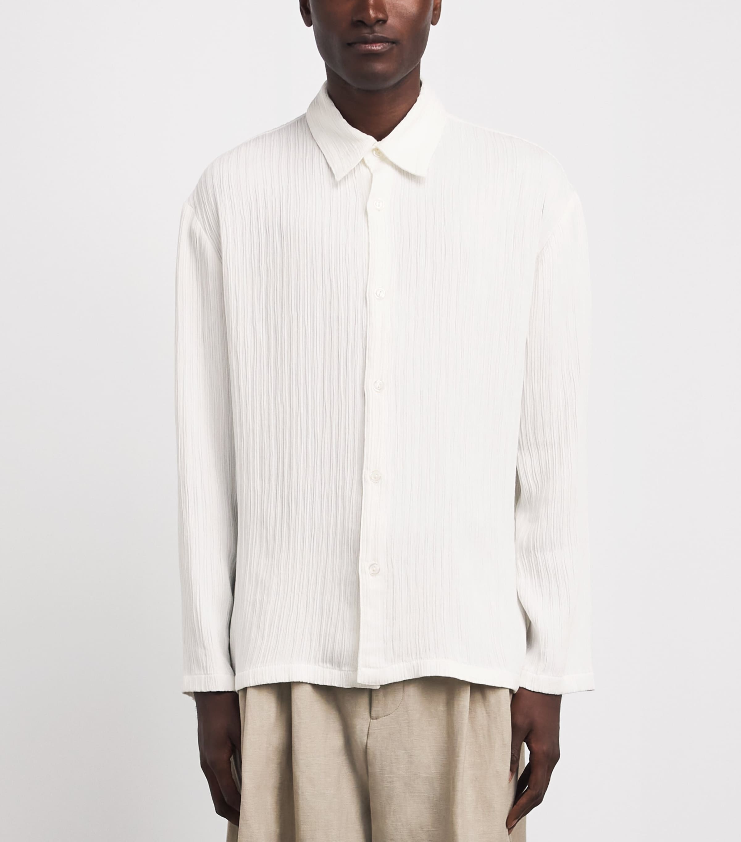 Sandro Paris Mens Loose Fit Crinkle Shirt White Image 4