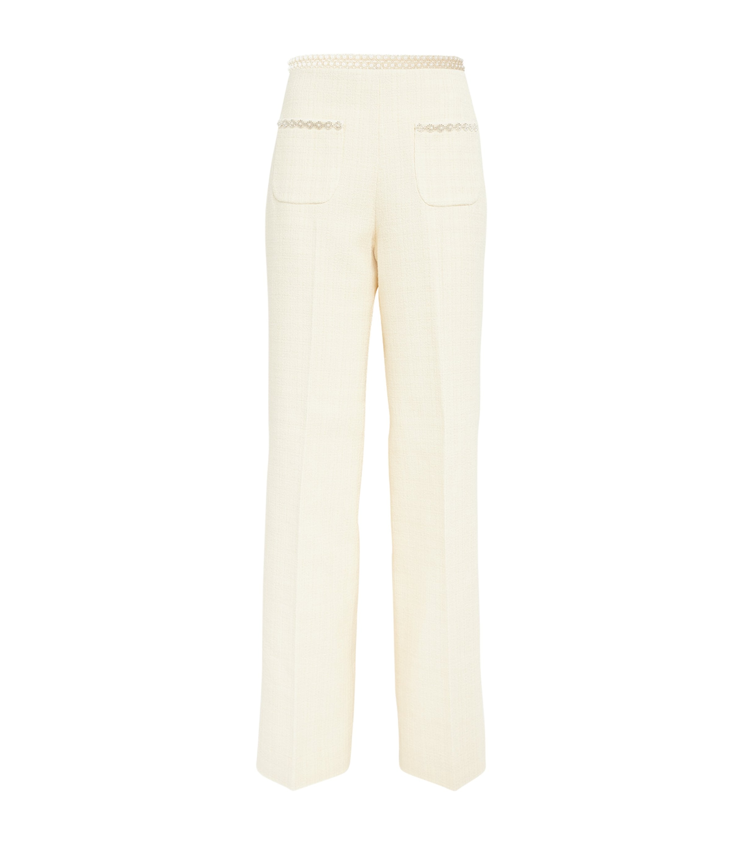 Shop Sandro Tweed Bead-trim Tailored Trousers In Beige