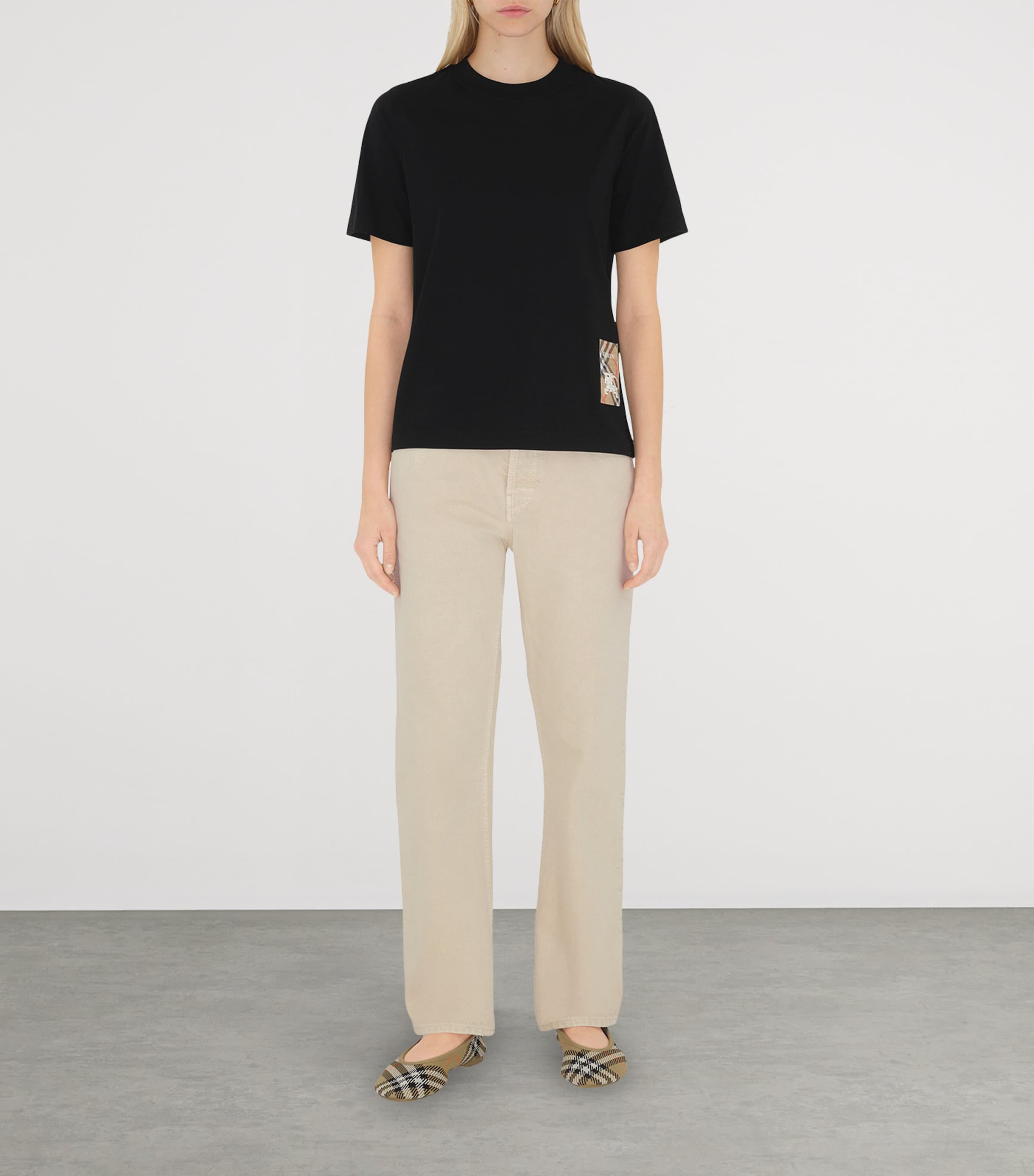 Cotton Check Label T-Shirt BLACK Image 2