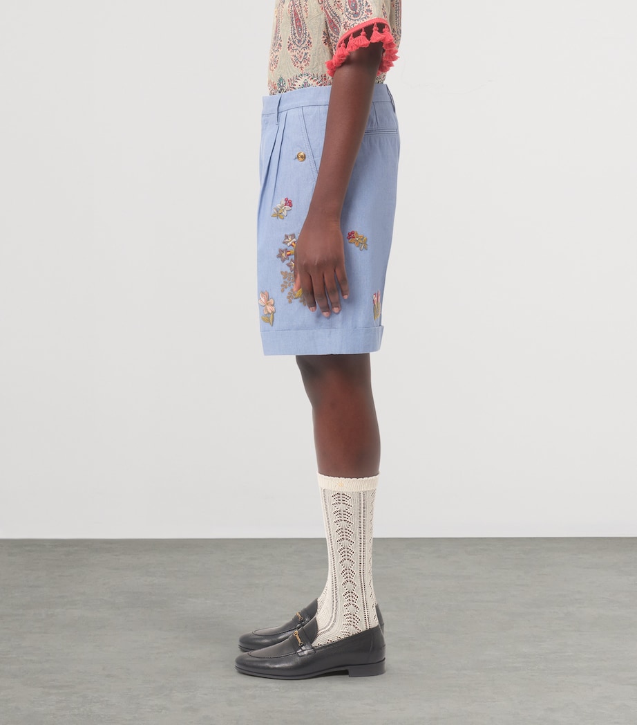 Denim Embroidered Tailored Shorts 508 Image 3