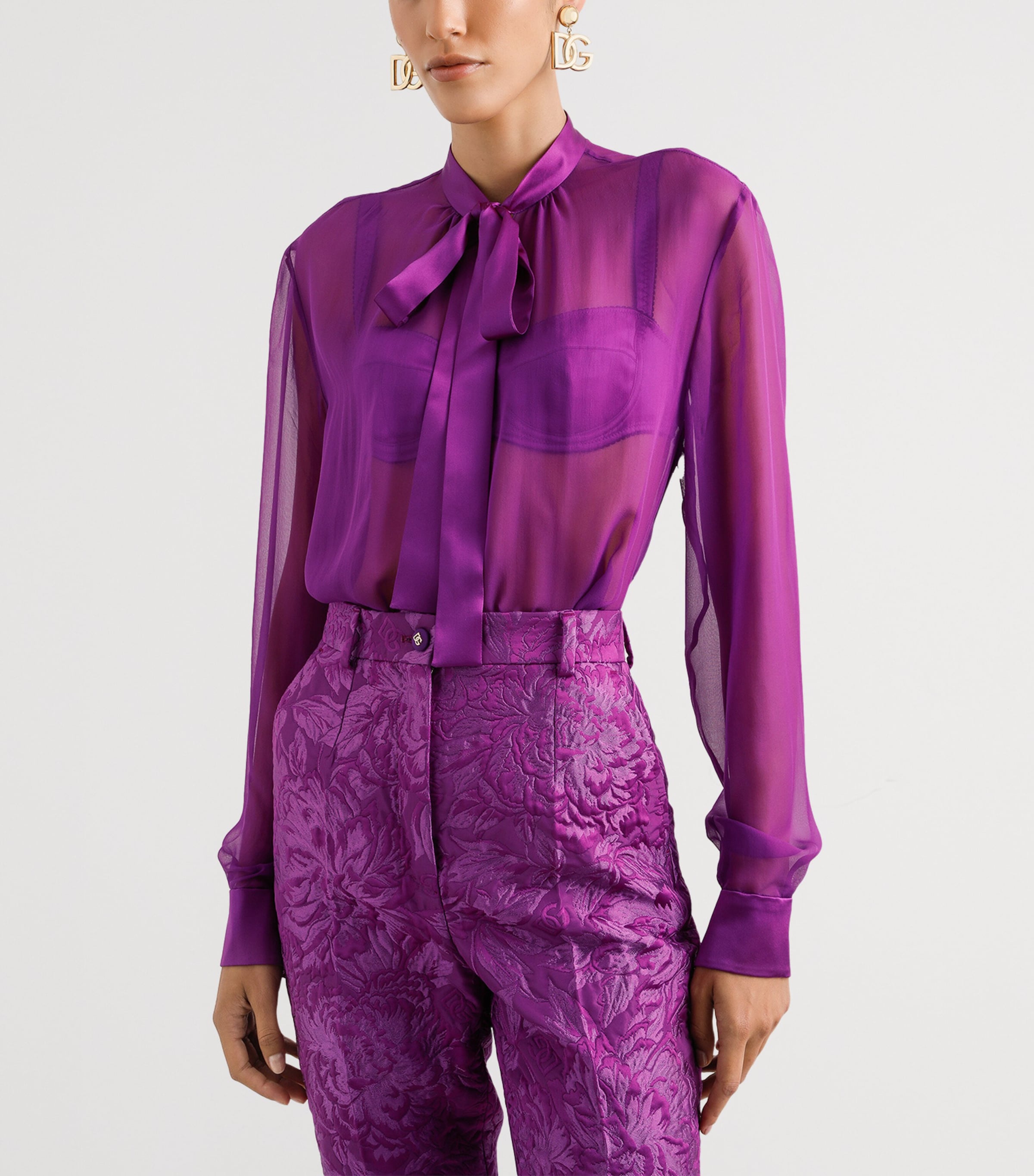 Silk Pussybow Blouse F0571-PURPLE Image 2