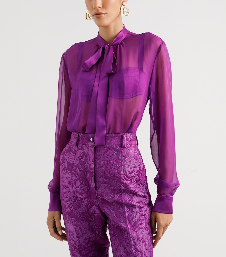 Silk Pussybow Blouse F0571-PURPLE Image 2