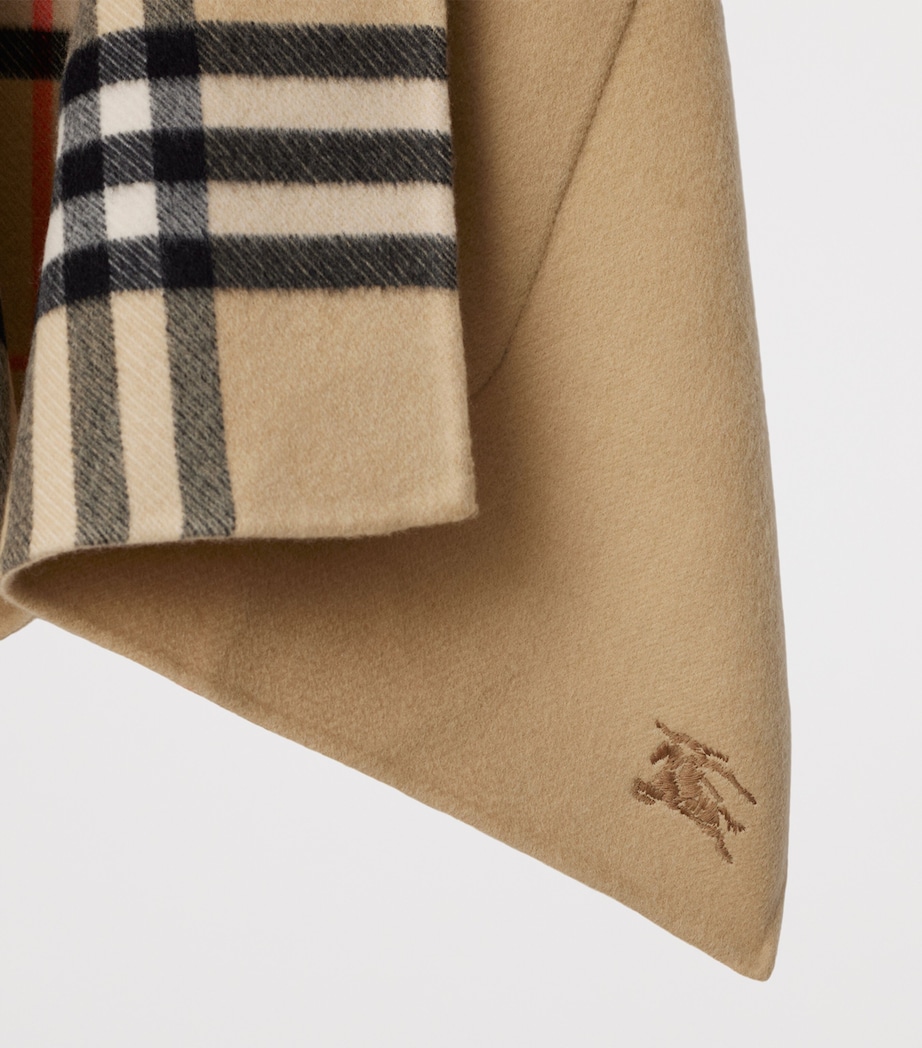 Cashmere Reversible Check Hooded Cape SAND Image 5