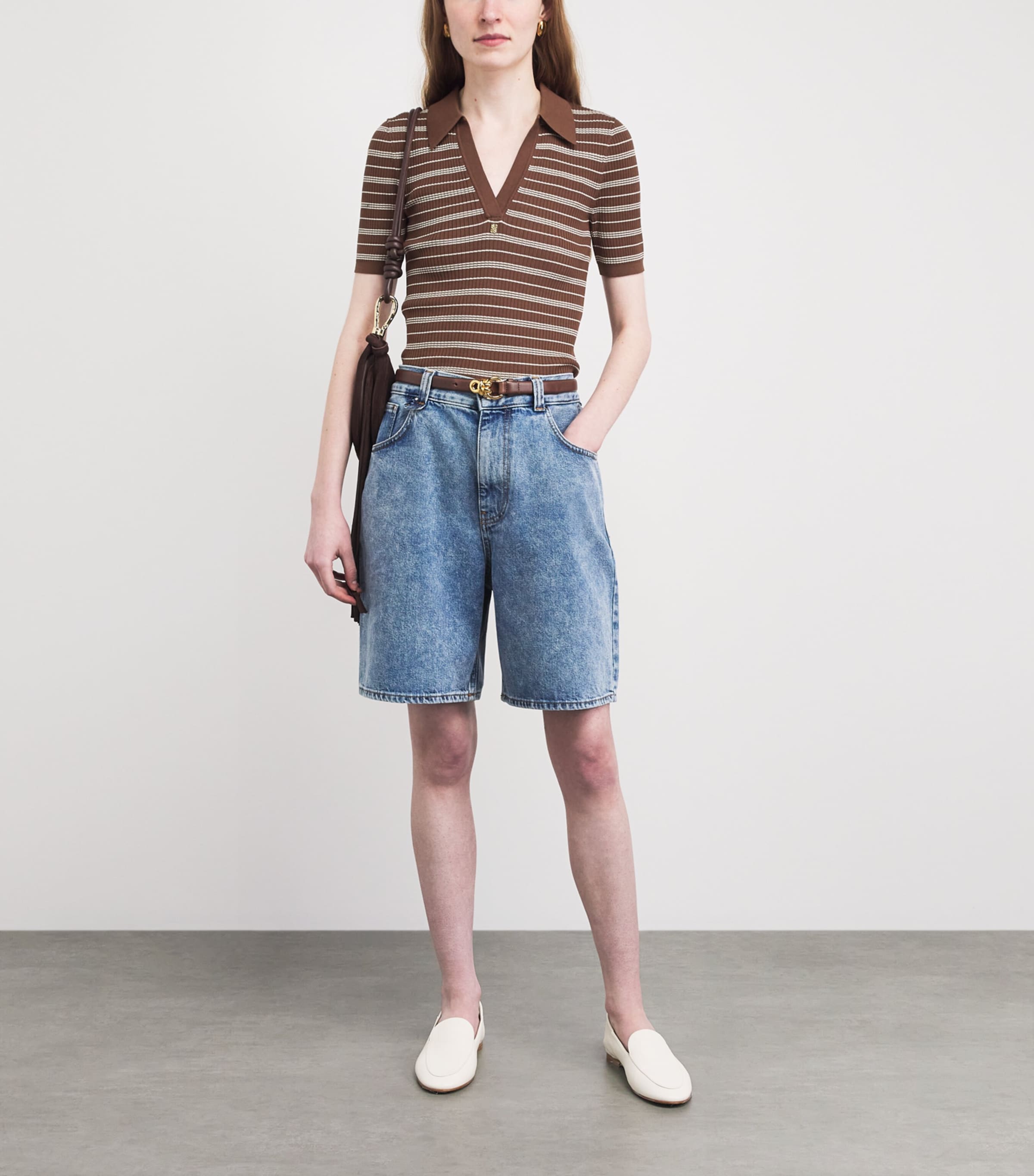 Sandro Paris Womens Stripe Polo Shirt Brown Image 2