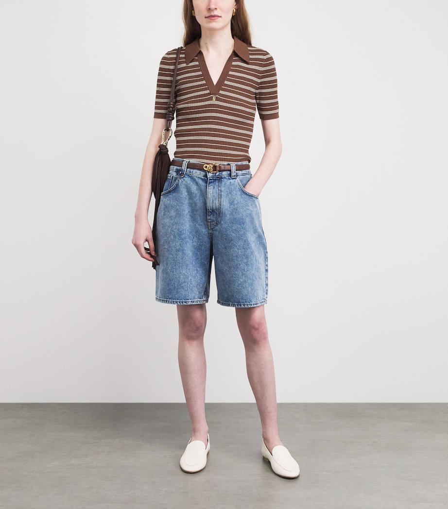 Sandro Paris Womens Stripe Polo Shirt Brown Image 2