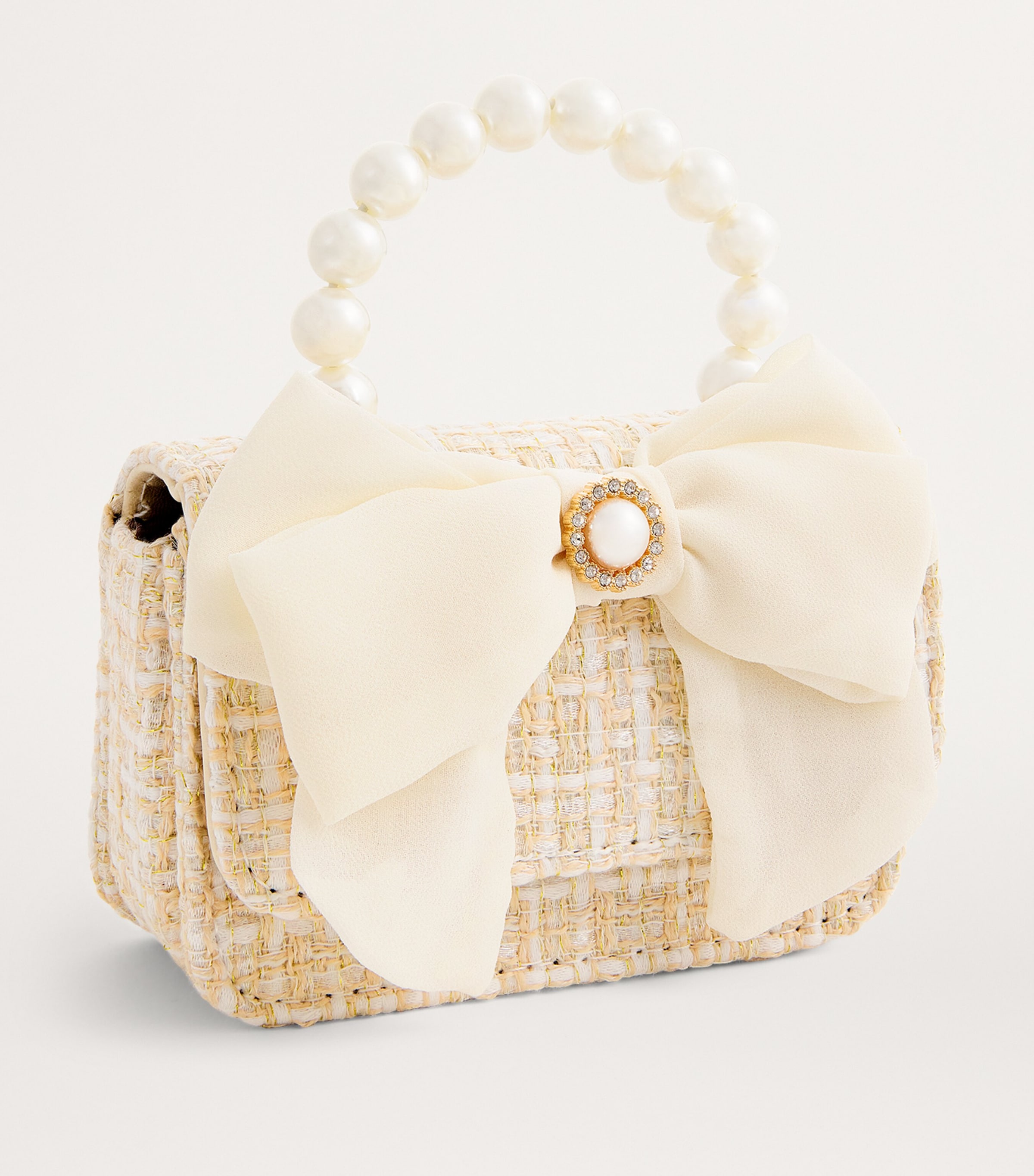 Patachou Kids' Tweed Pearlescent Handbag In Gold