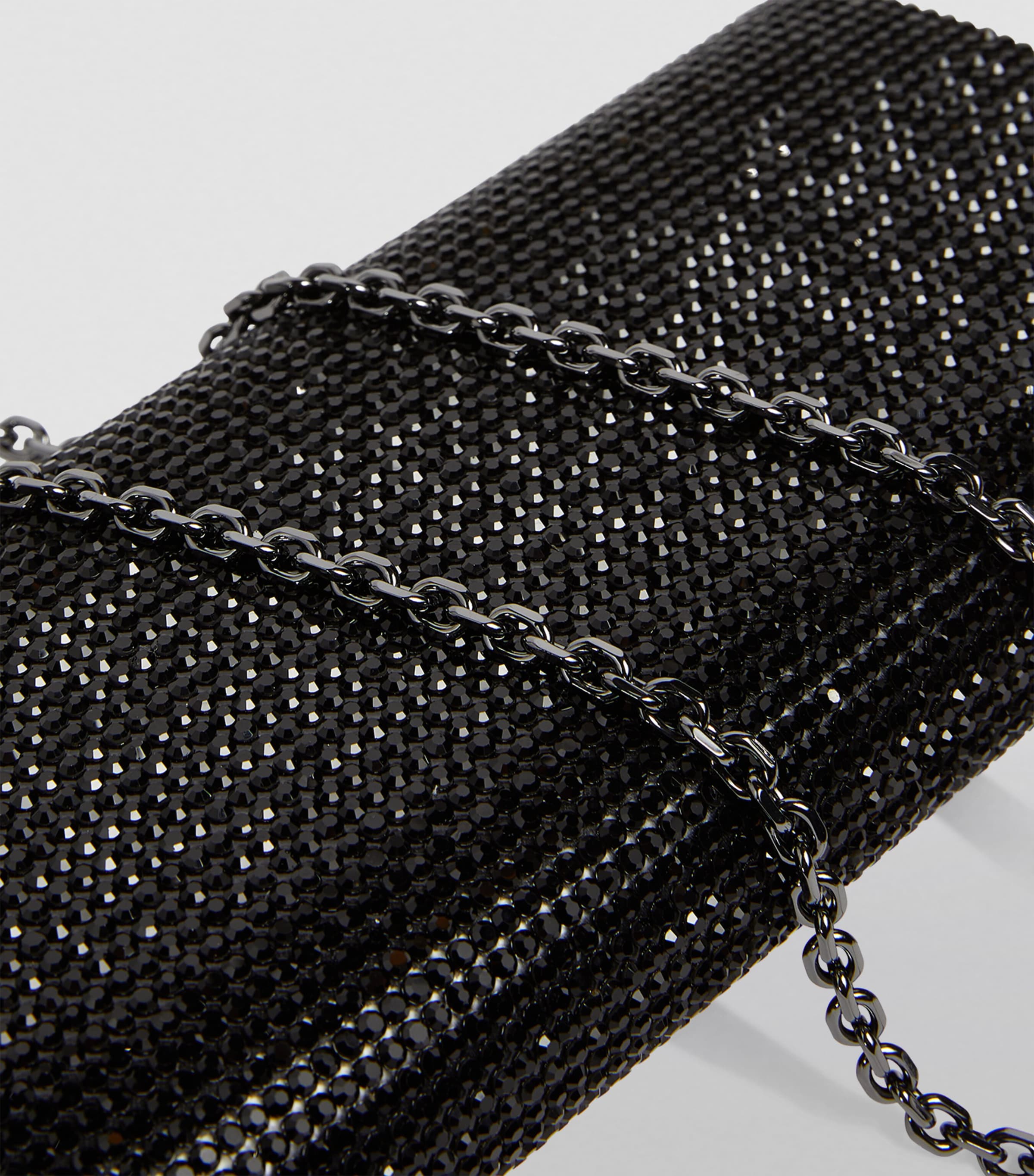 Satin Crystal-Embellished Perry Clutch Bag EJET-EBONIZED JET Image 3