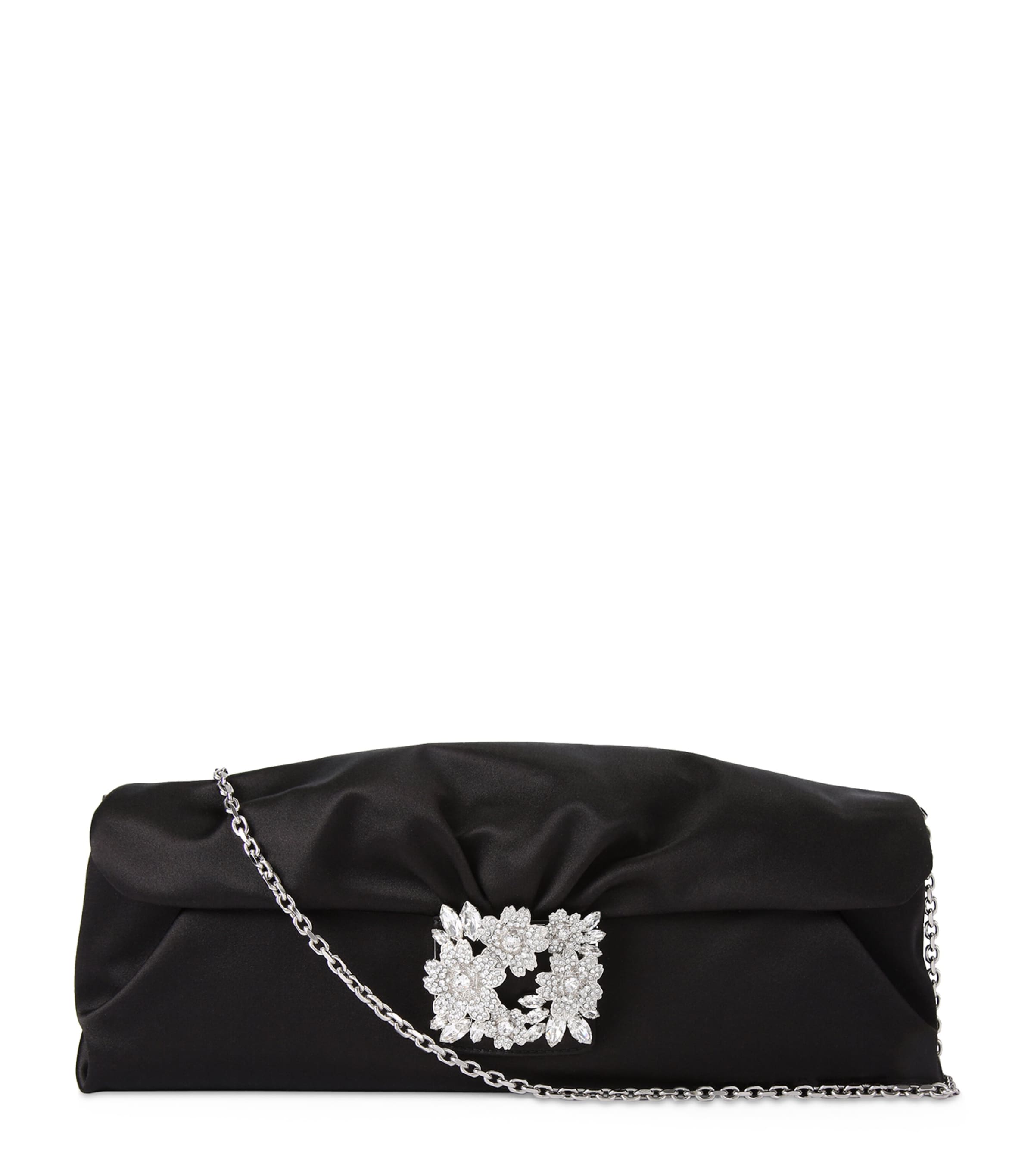 Roger Vivier Women's Satin Efflorescence Clutch Bag With Buckle In Black