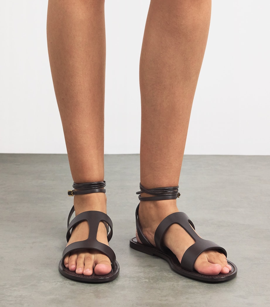 Leather Wrap-Around Sandals BROWN Image 2