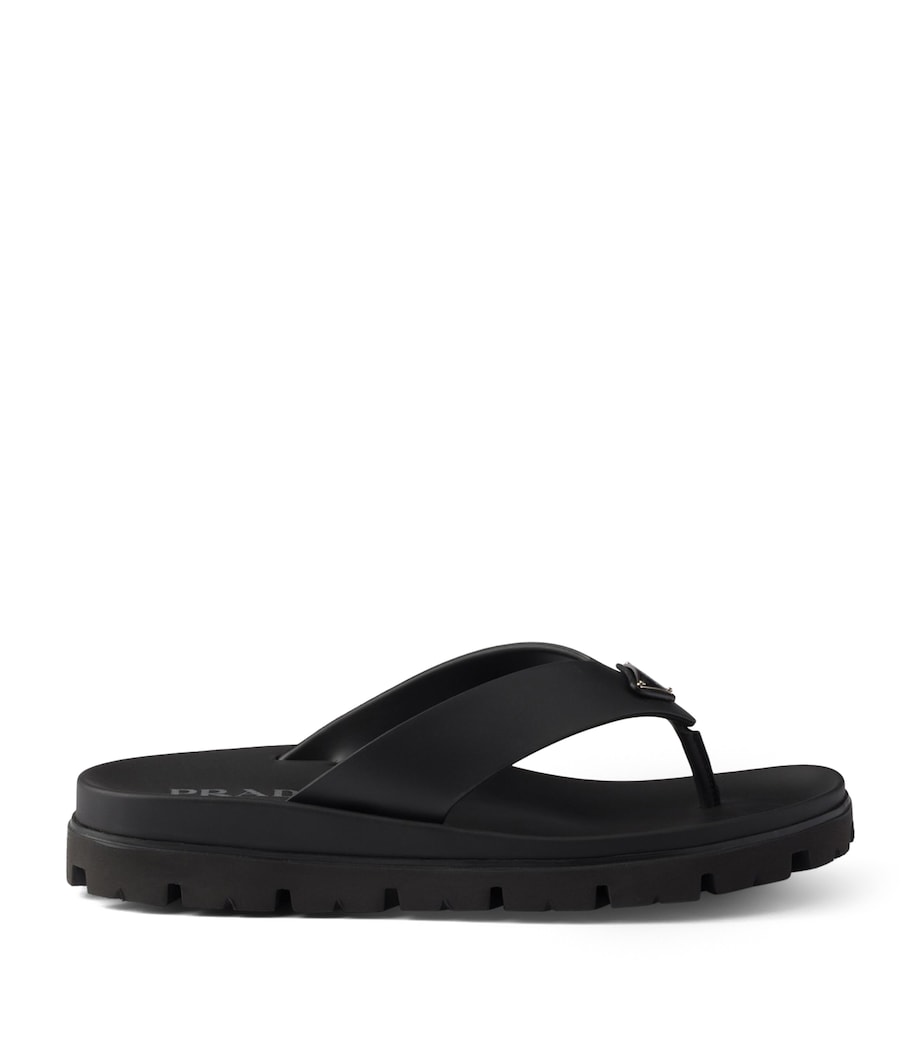 Prada Rubber Logo Thong Sandals Black Image 1