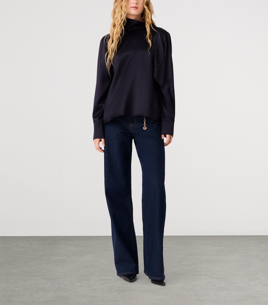 Maje Womens Satin High-Neck Blouse Navy Image 2