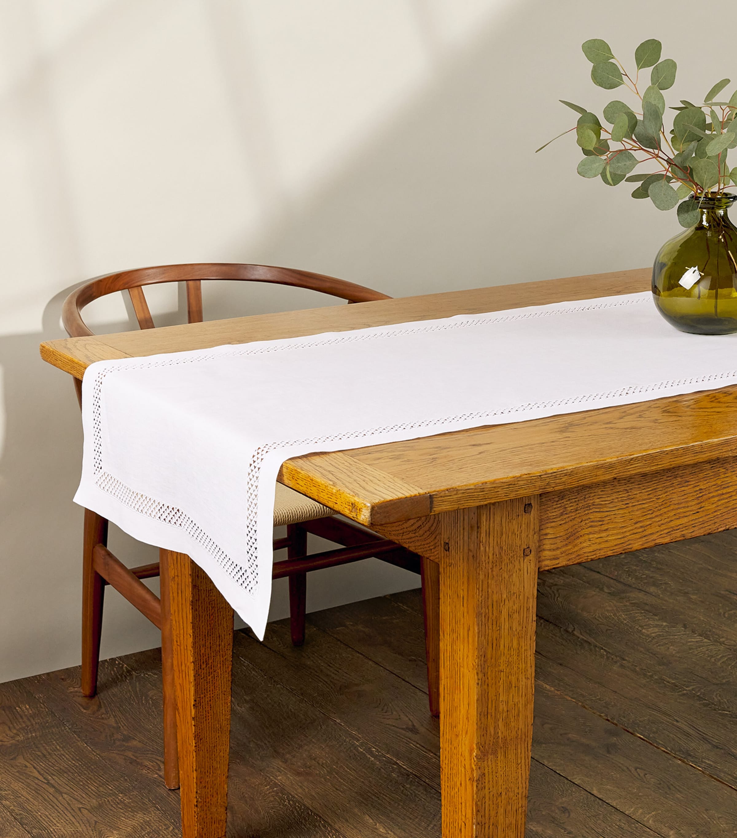 Linen Embroidered Liri Table Runner (50cm x 210cm) WHITE/WHITE Image 2