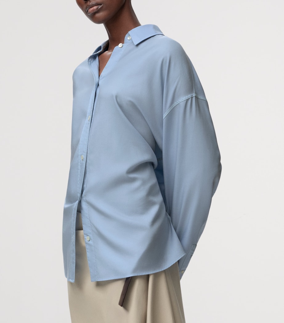 Wool-Silk Draped Shirt BLUE Image 6