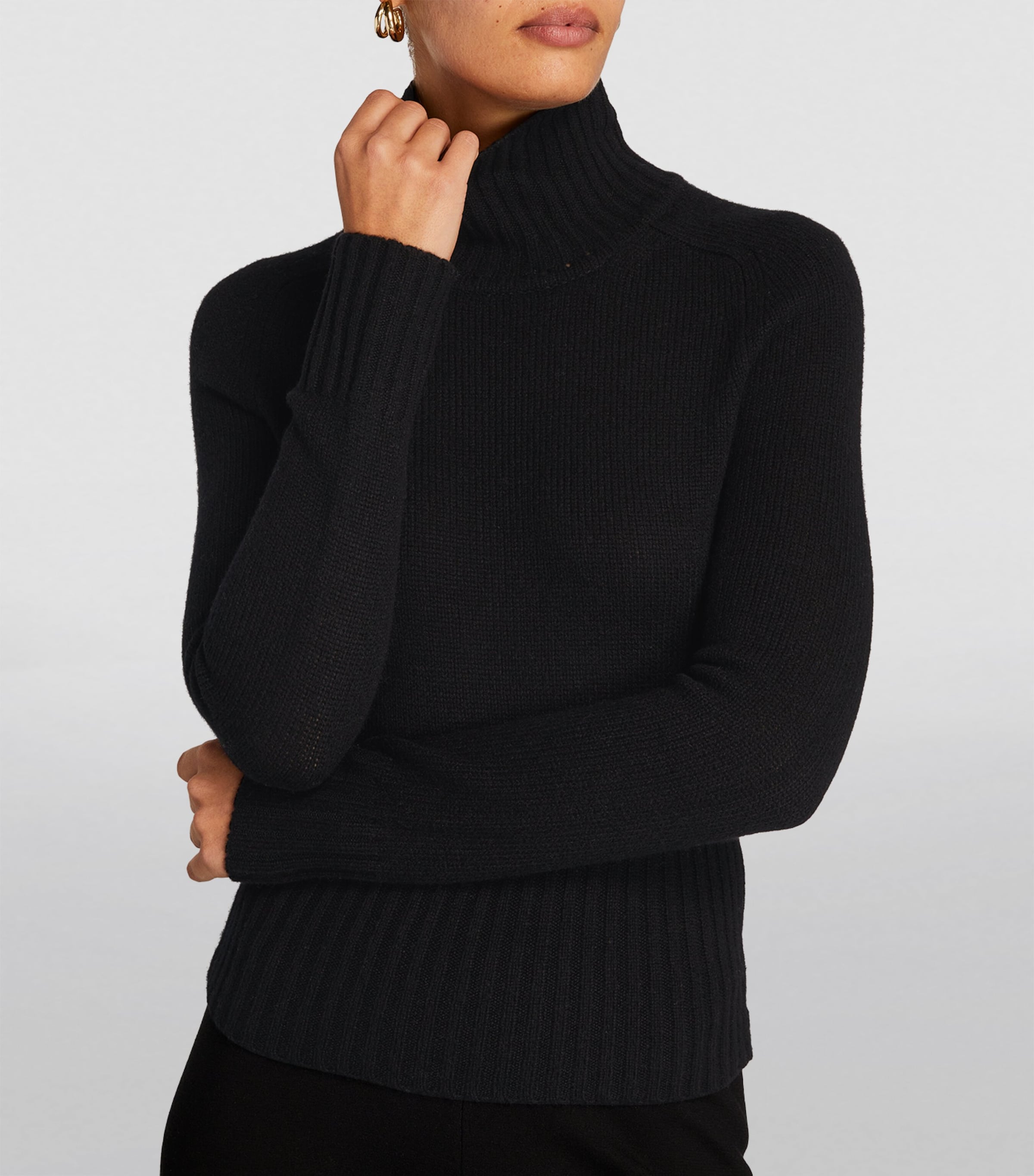 Open Cashmere High-Neck Sweater BLACK Image 6