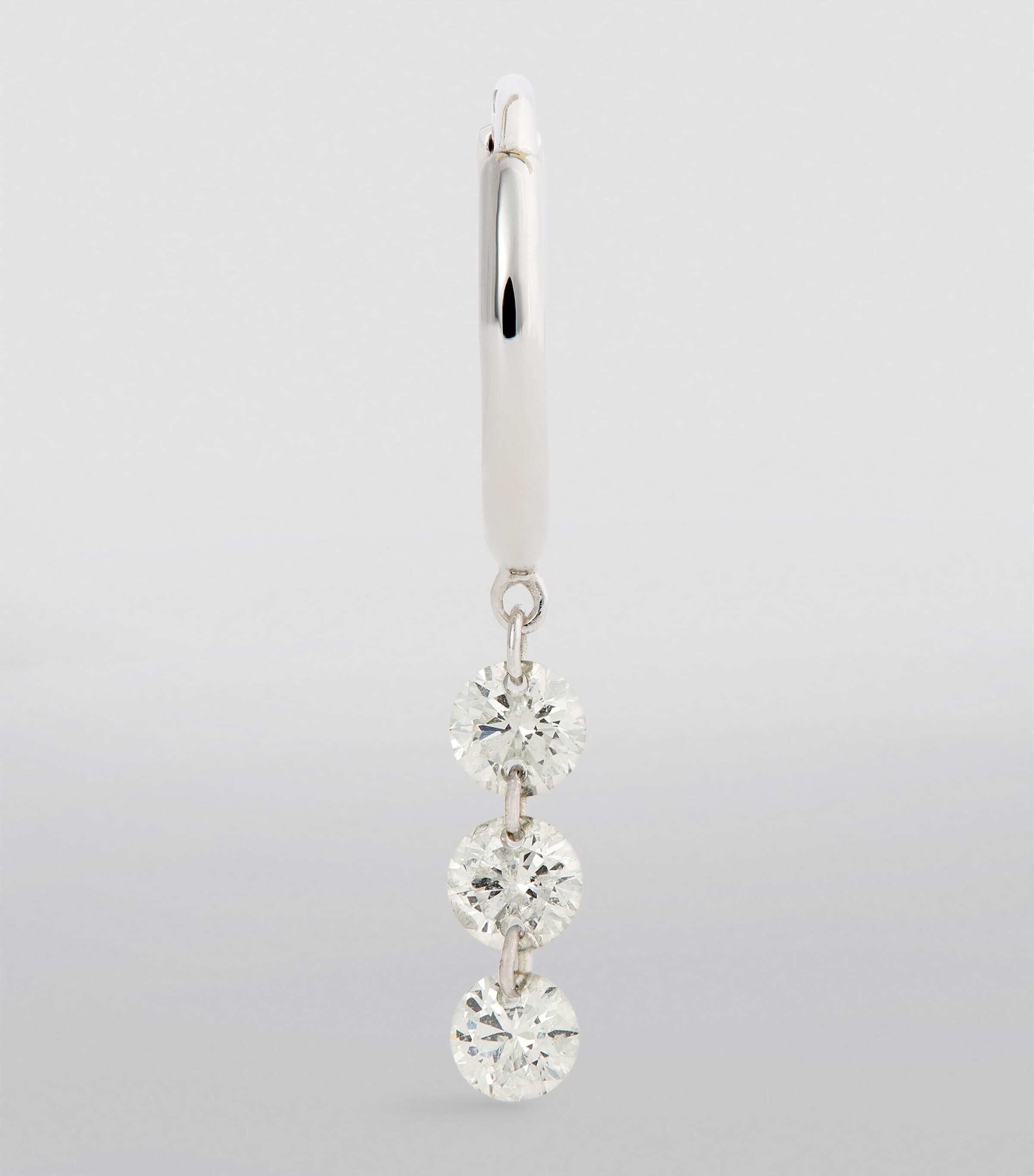 White Gold and Diamond 3-Stone Single Hoop Earring WHITE GOLD Image 2