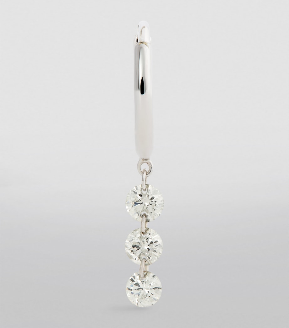 White Gold and Diamond 3-Stone Single Hoop Earring WHITE GOLD Image 2