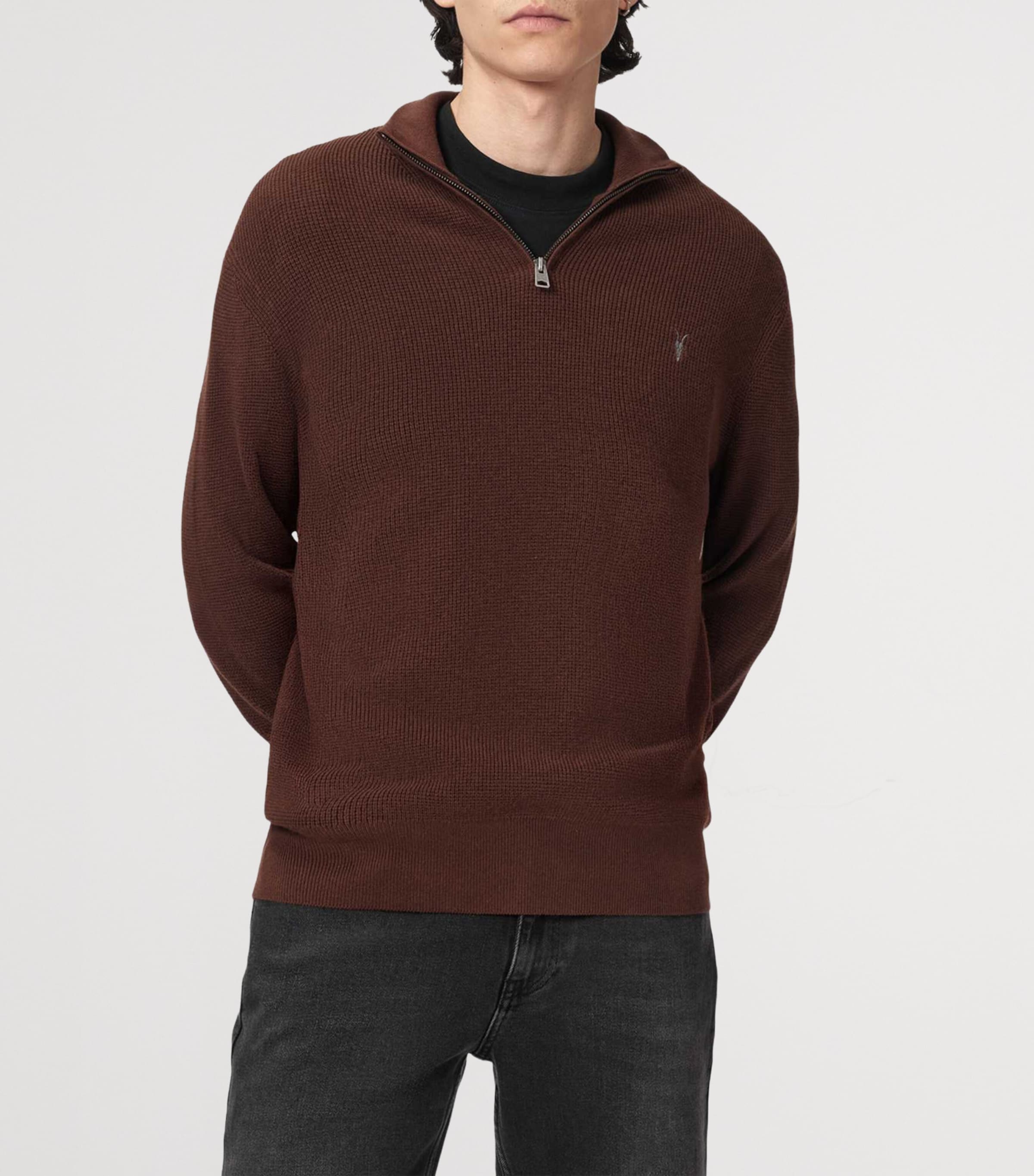 AllSaints Mens Funnel-Neck Aspen Sweater Hot Choc Brown Image 3