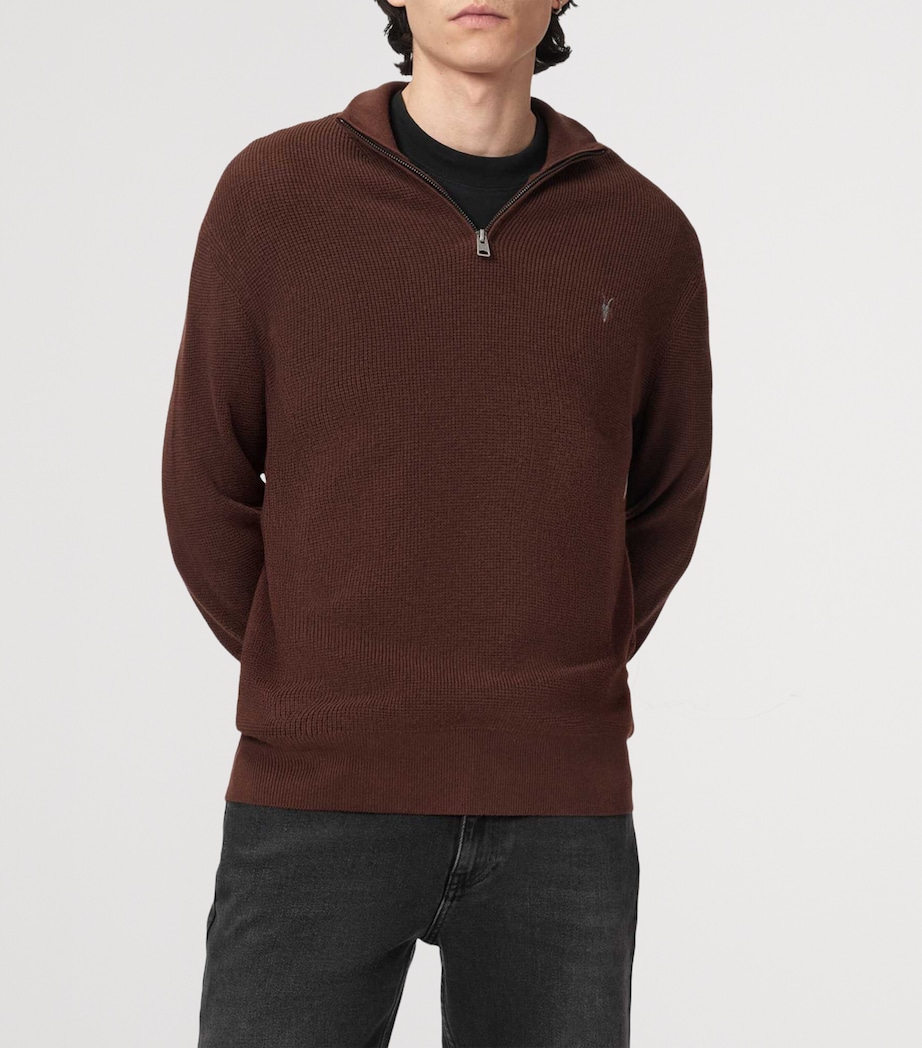 AllSaints Mens Funnel-Neck Aspen Sweater Hot Choc Brown Image 3