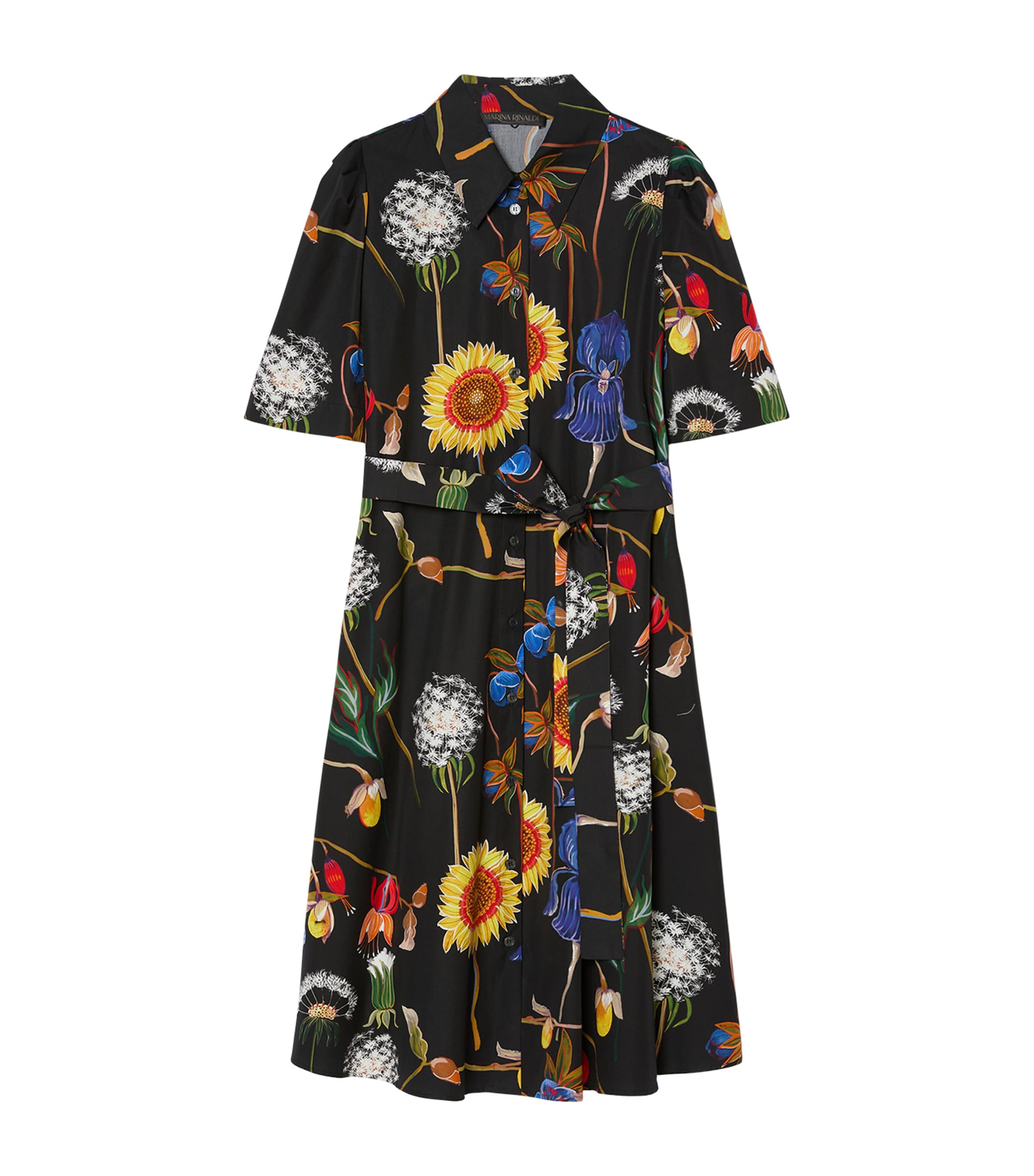 Marina Rinaldi Womens Cotton Printed Midi Shirt Dress Black Image 1
