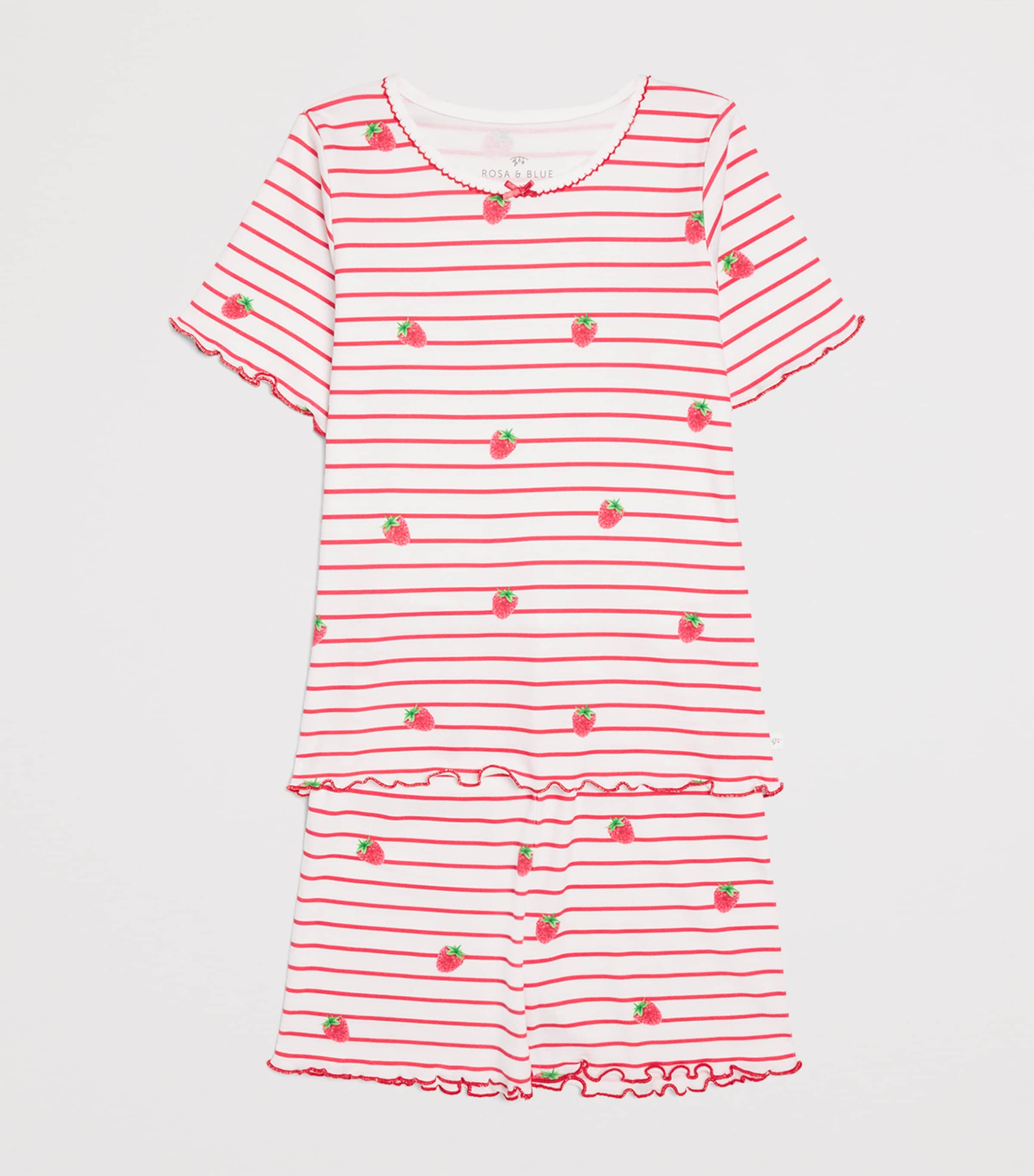 Rosa & Blue Bamboo-Organic Cotton Raspberry Pyjama Set (10-11 Years) Raspberry W/ Stripe Image 3