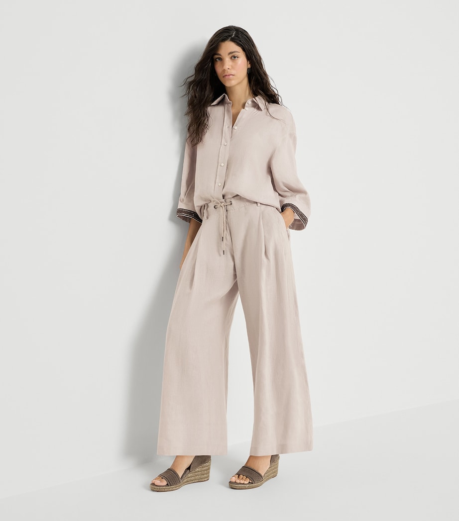 Brunello Cucinelli Womens Linen Drawstring Wide-Leg Trousers Image 4