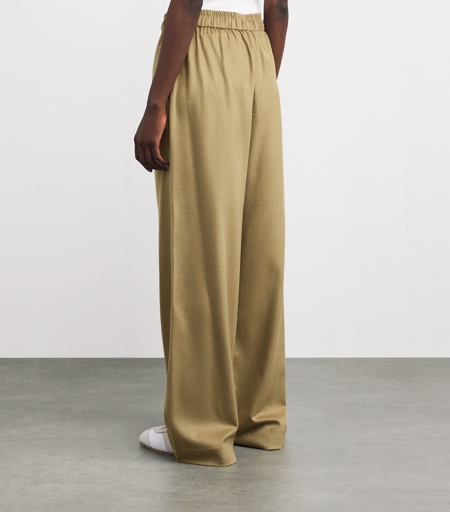 Soft Goat Womens Wool-Silk-Cashmere Wide-Leg Trousers Khaki Image 4