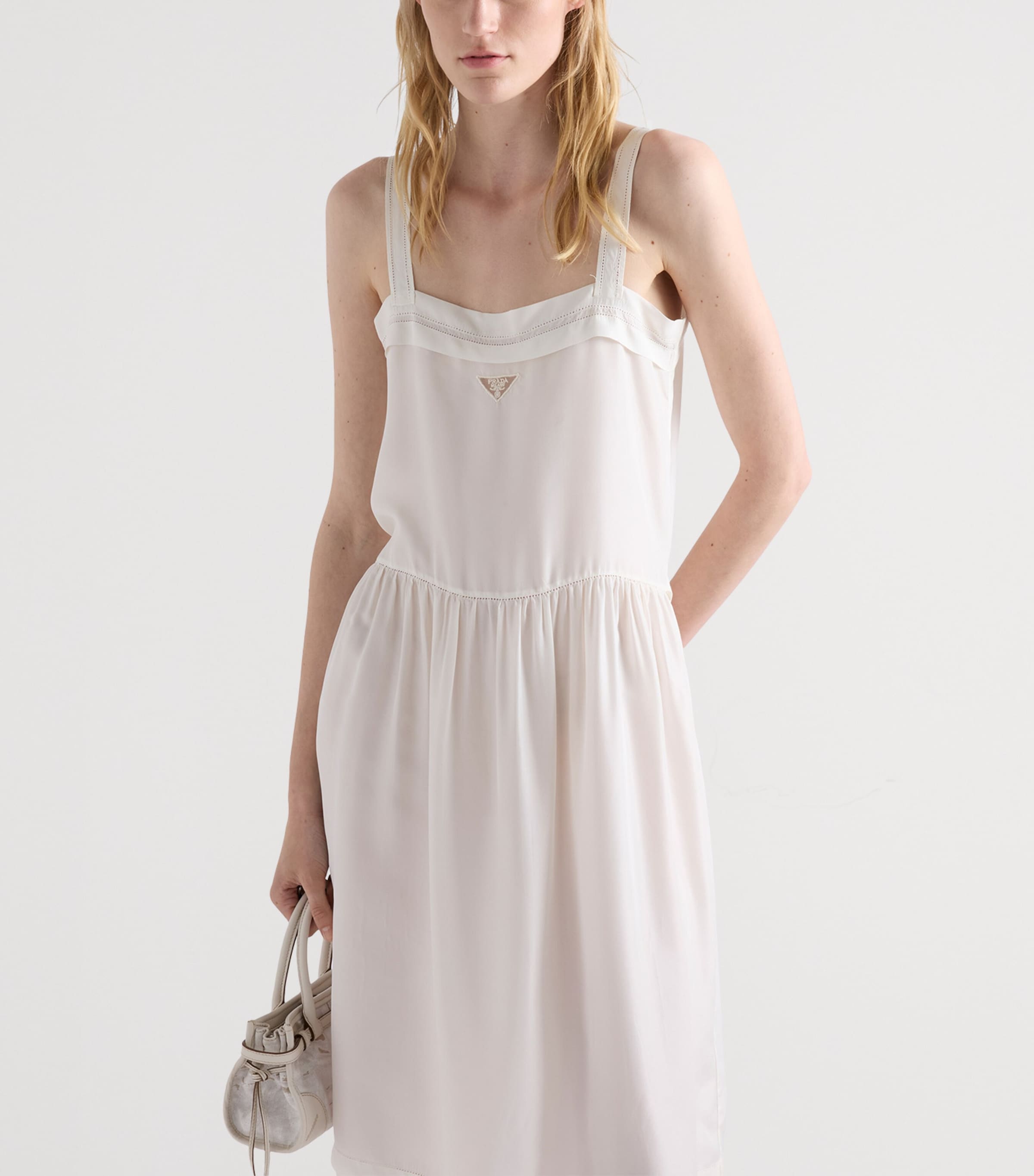 Prada Womens Cupro-Silk Embroidered Midi Dress Neutral Image 3