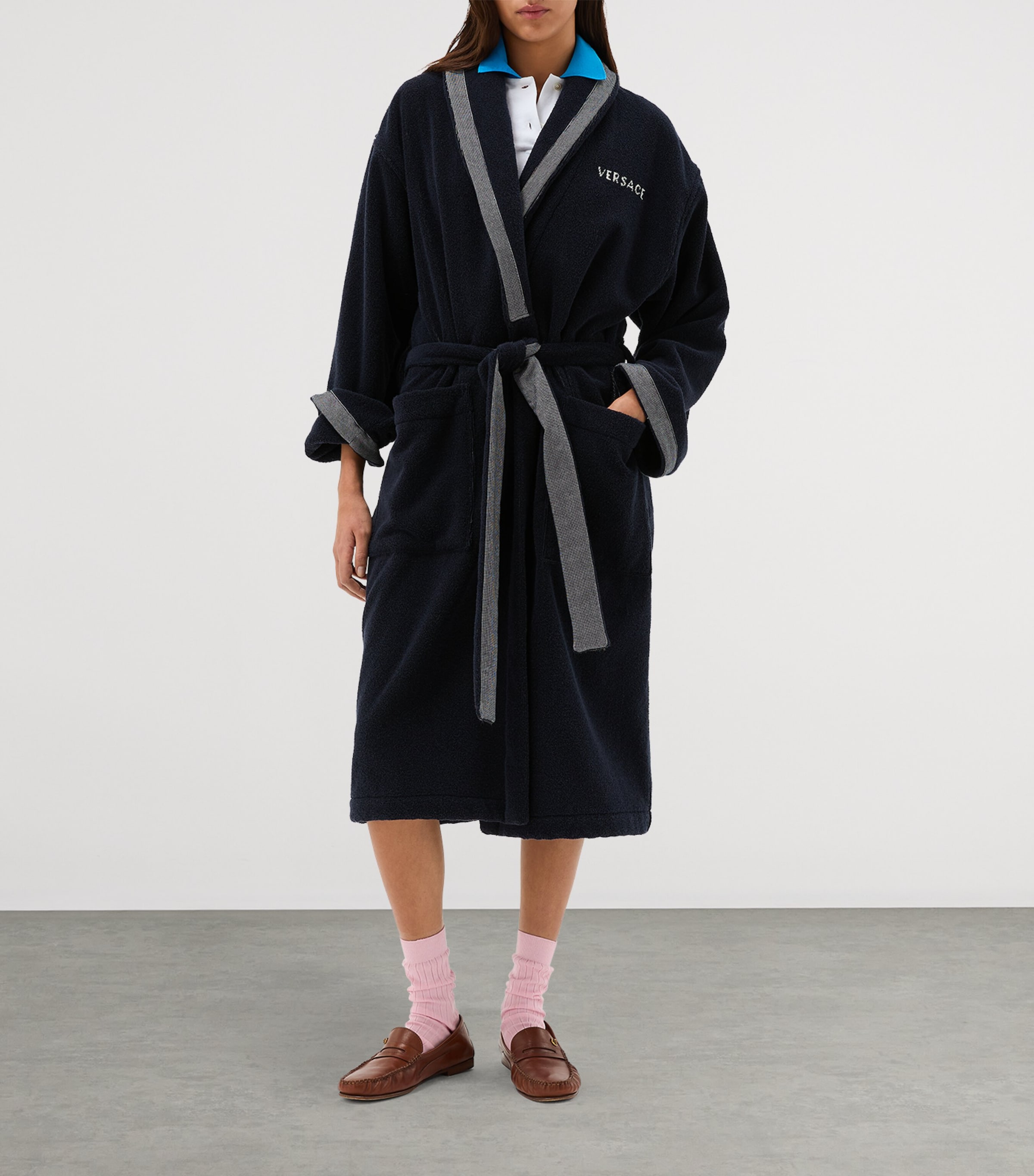 Versace Cotton Medusa Robe (XL) Blue/white Image 2
