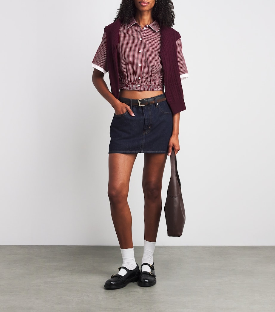 Cotton Check Cropped Shirt BURGUNDY PRINT Image 2