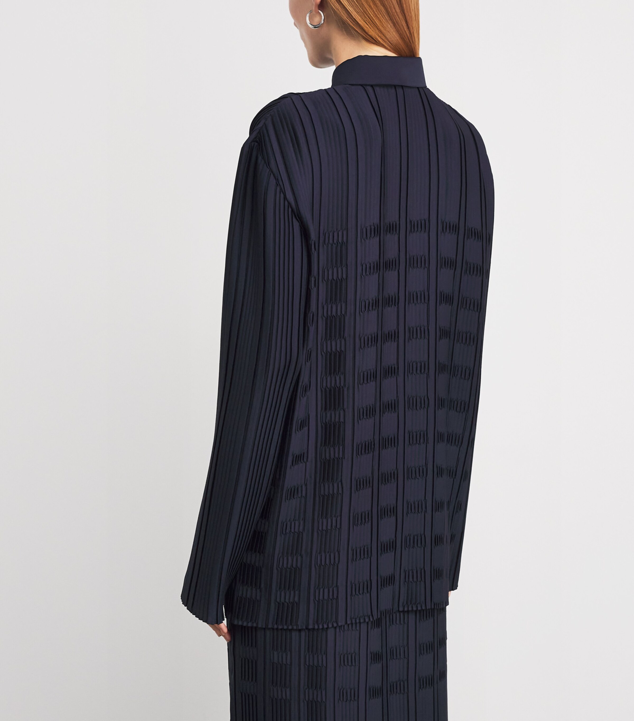 Lafayette 148 Womens Basketweave Plissé Blouse Ink Image 4