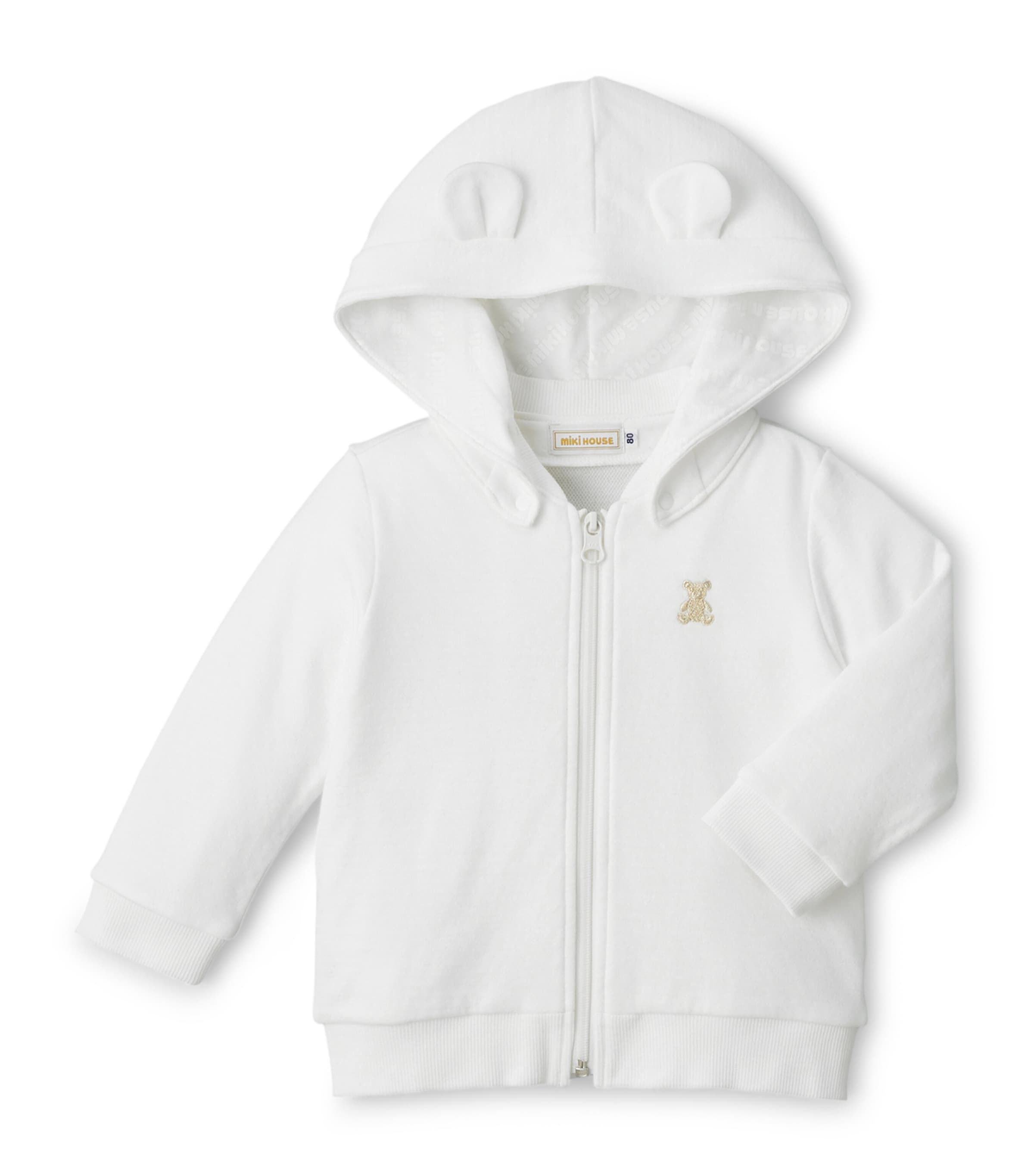 Miki House Cotton Teddy Bear Hoodie In White