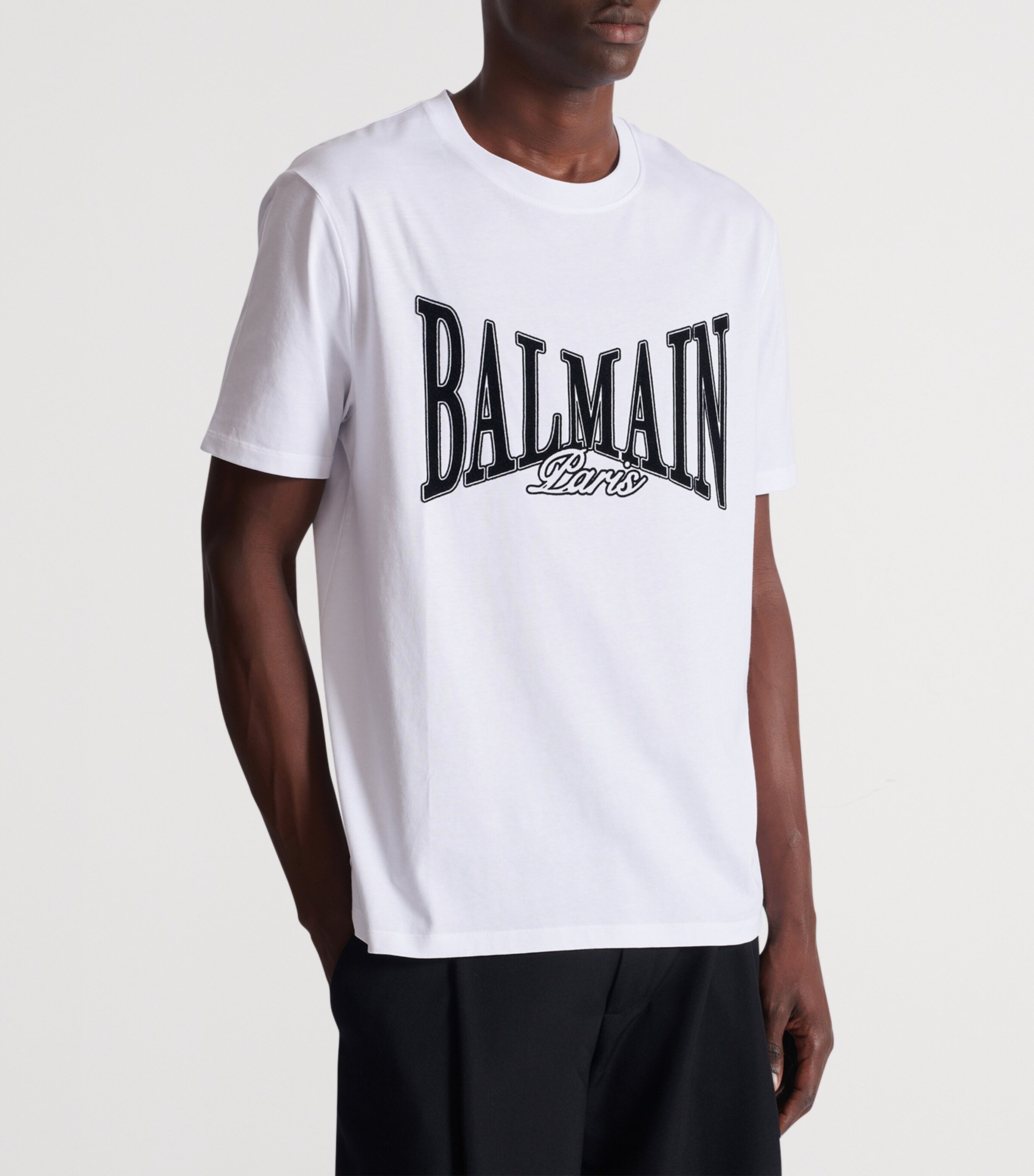 Balmain Mens Cotton Flocked Logo T-Shirt Gab Blanc/noir Image 2