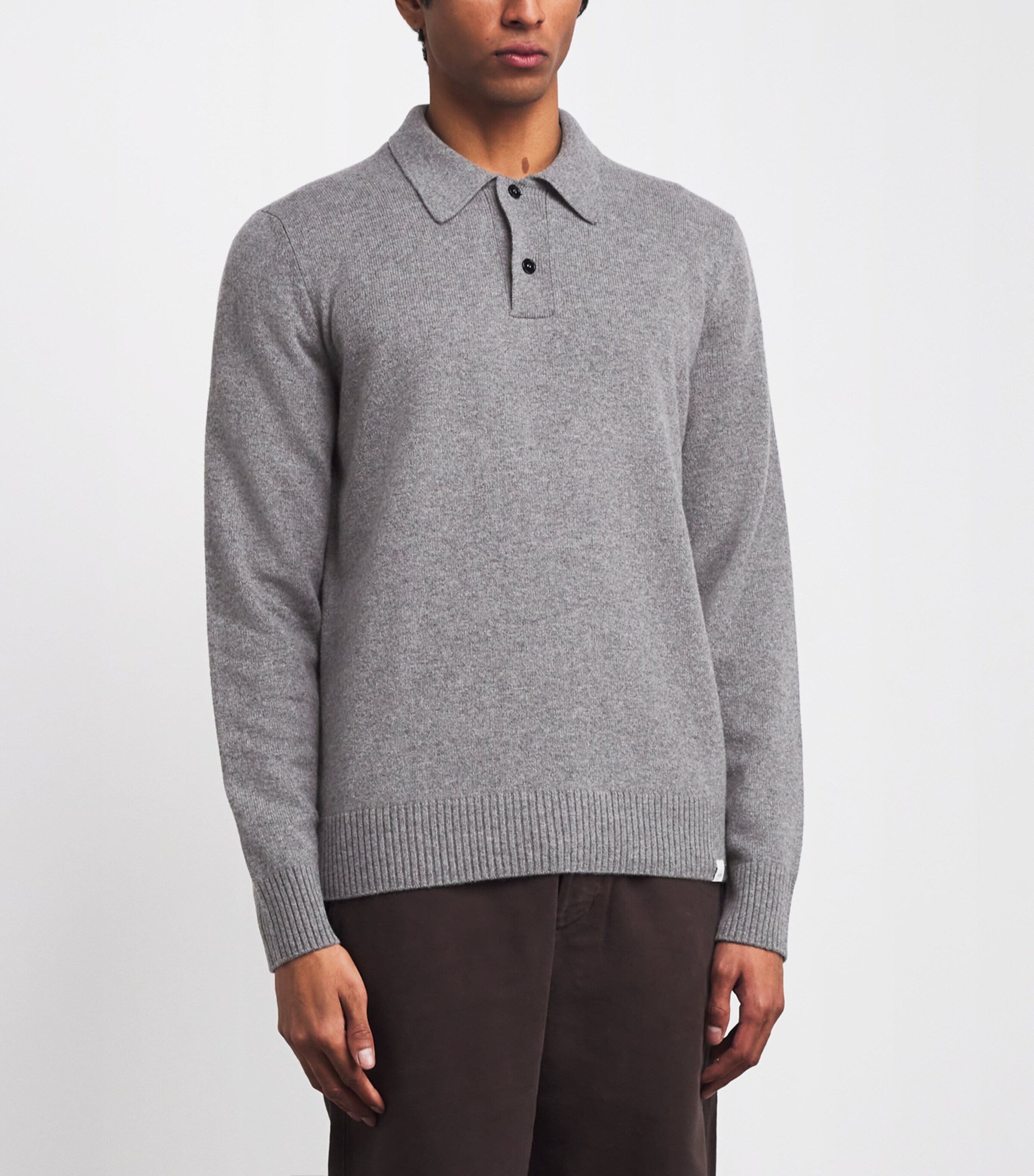 Merino Lambswool Polo Sweater GREY MELANGE Image 3