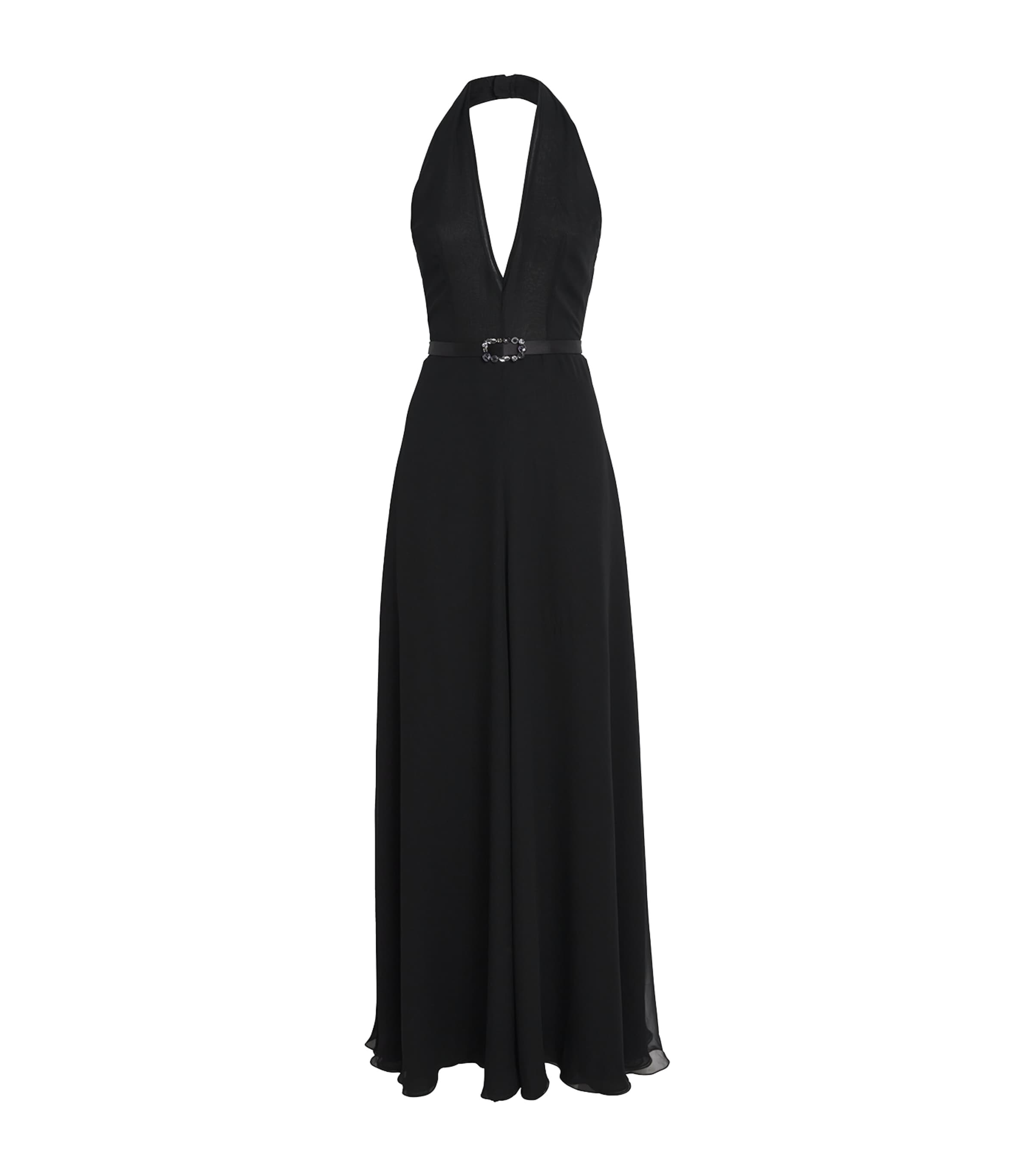 Safiyaa Chiffon Belted Morgana Gown In Brown