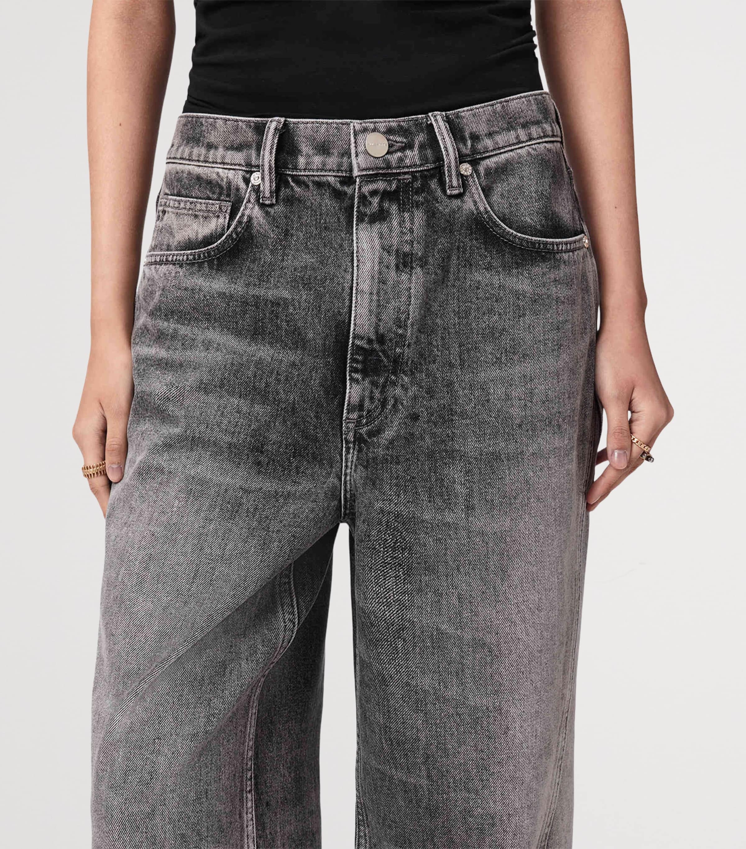 AllSaints Womens Asymmetric Fox Wide-Leg Jeans Vintage Black Image 5