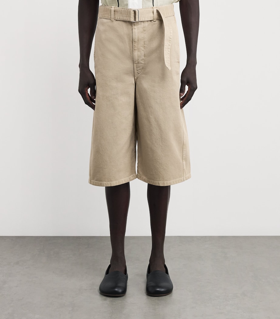 Lemaire Mens Denim Belted Twisted Shorts Beige Image 3