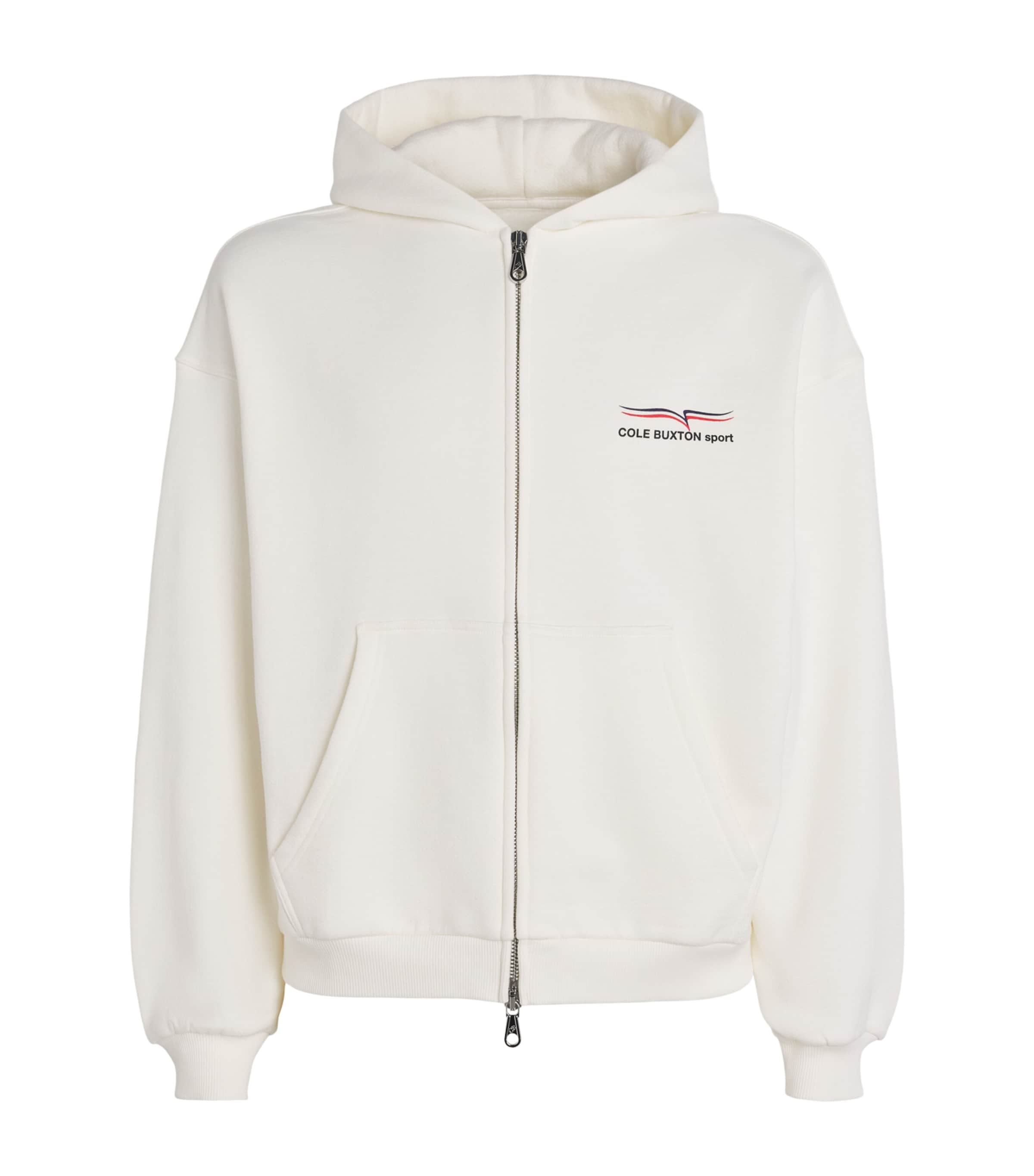 COLE BUXTON Mens Cotton Sport Zip-Up Hoodie Vintage White Image 1