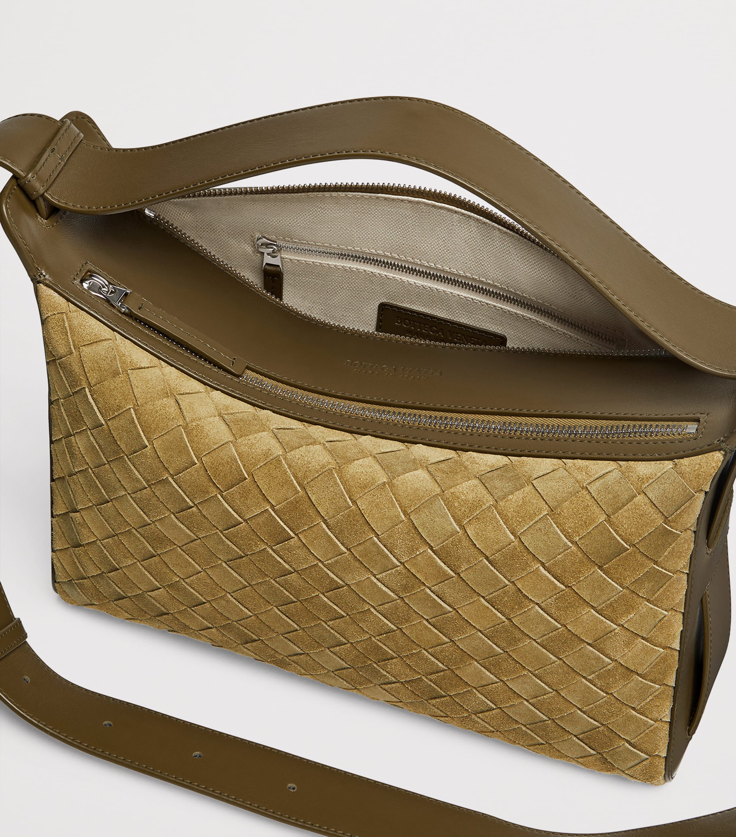 Bottega Veneta Grey Suede Intrecciato Tribeca Cross-Body Bag