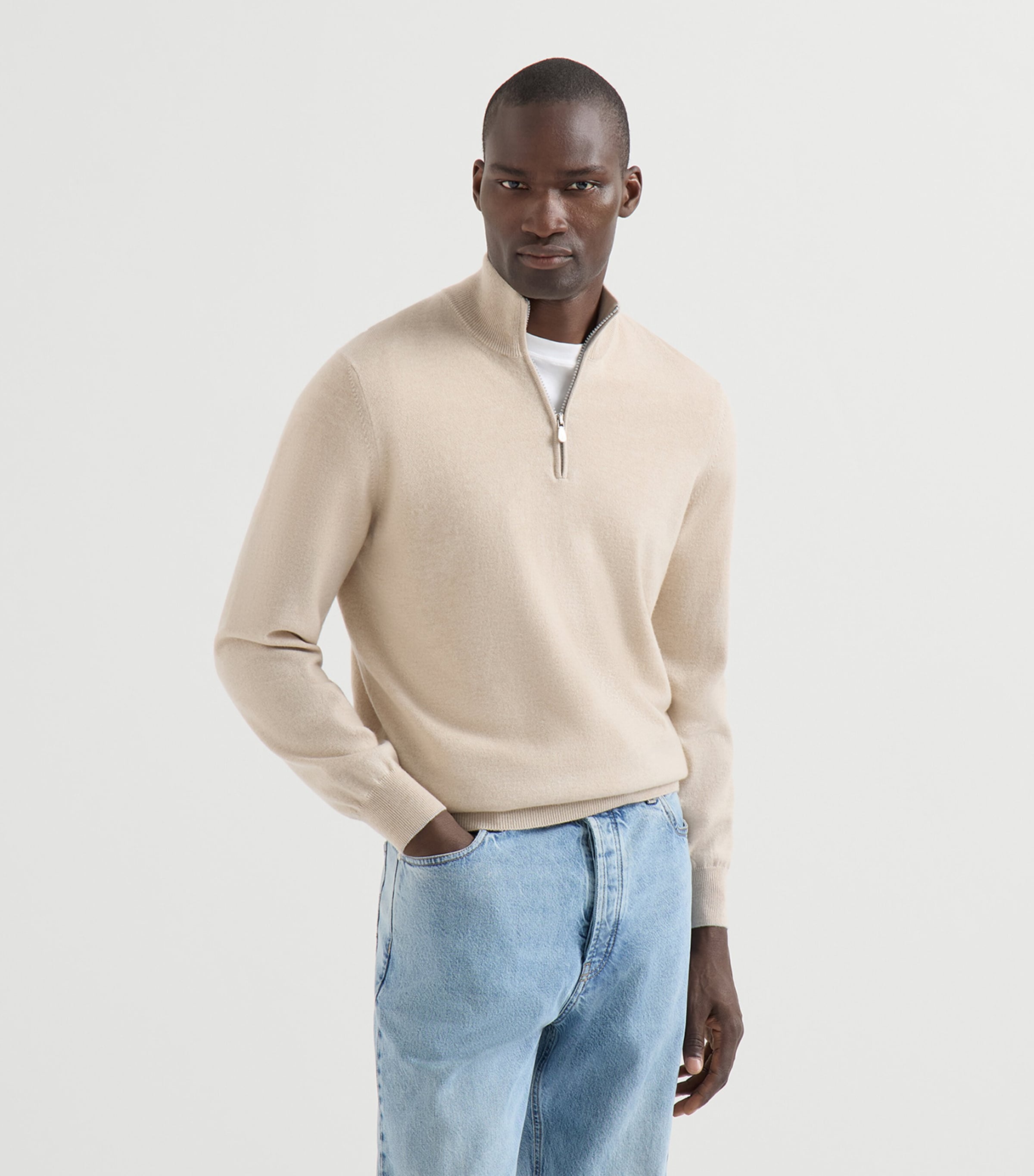 Brunello Cucinelli Mens Cashmere Quarter-Zip Sweater Image 3