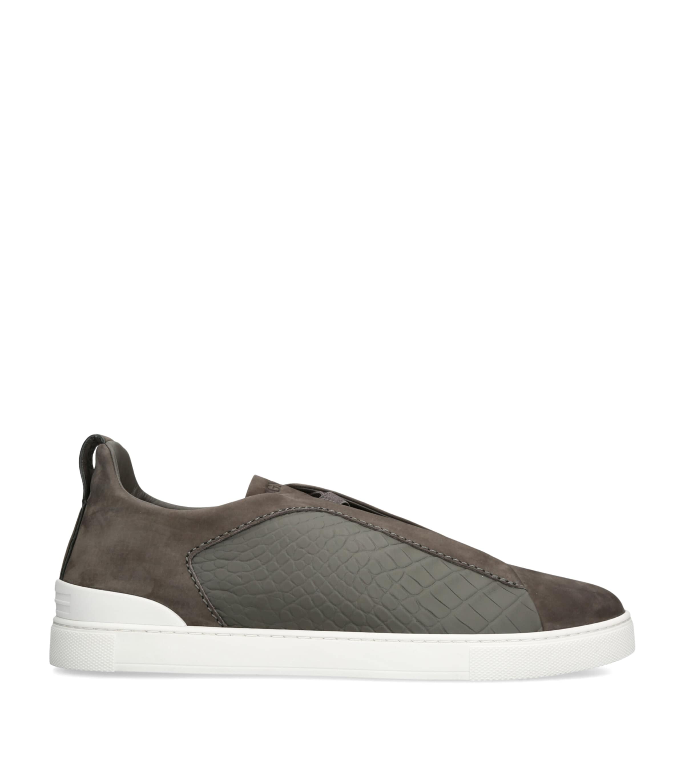 Zegna Crocodile Leather Triple Stitch SECONDSKIN Sneakers Gunmetal Image 1