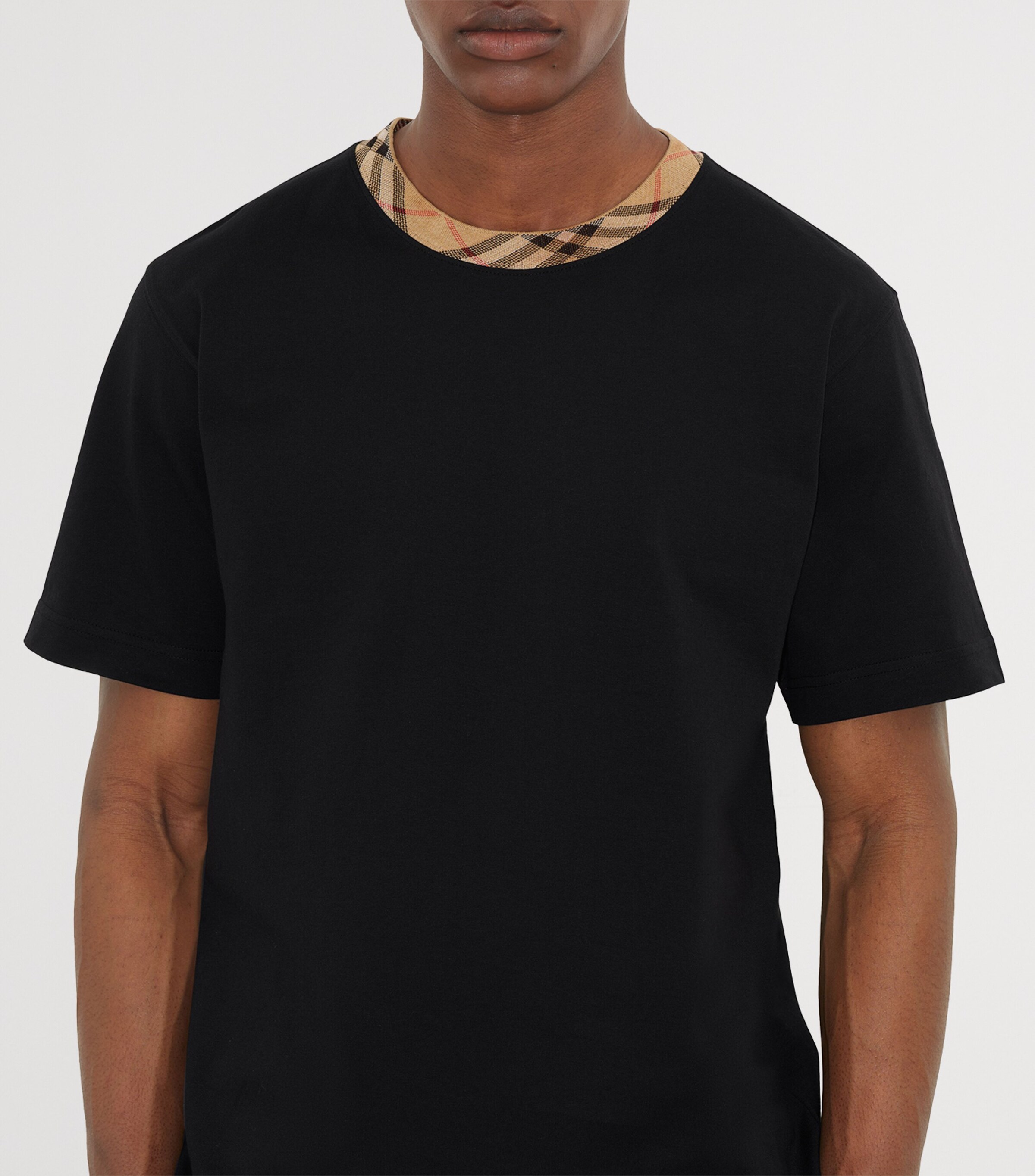 Burberry Cotton Check-Trim T-Shirt Black Image 5