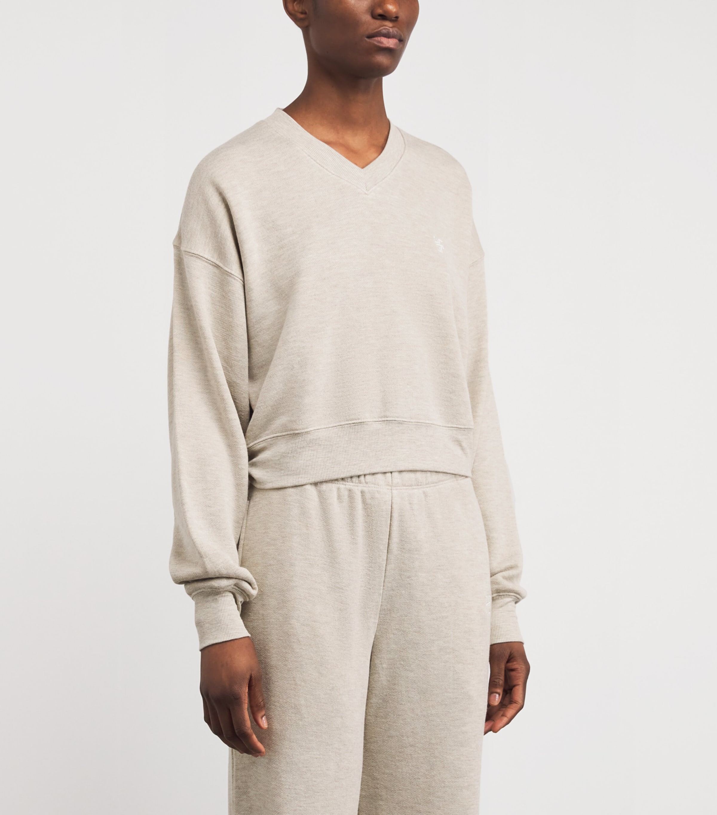 ÉTERNE Womens Cotton French Terry Cropped Sweatshirt Hoat Heather Oatmeal Image 3
