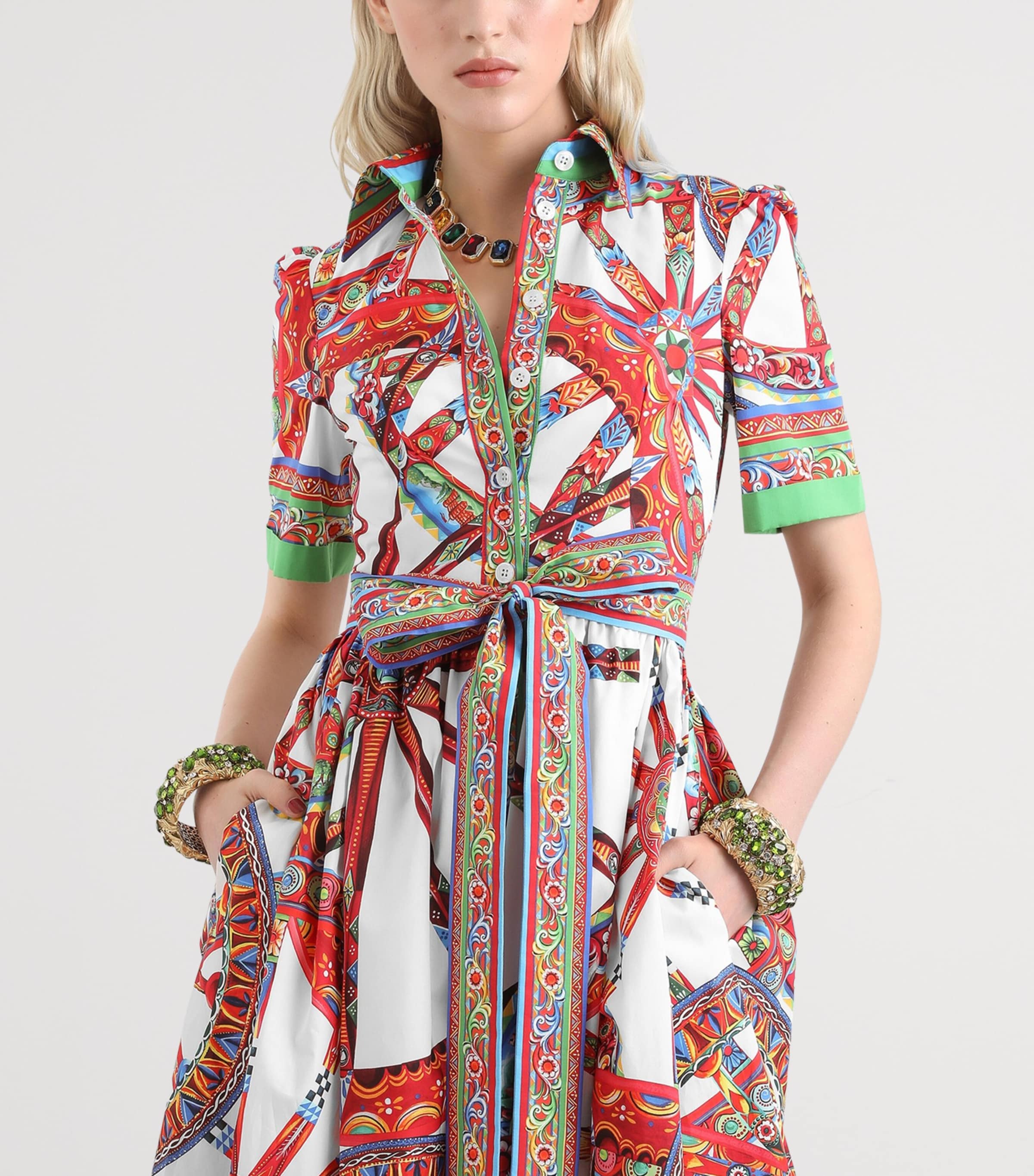 Dolce&Gabbana Womens Silk Carretto Shirt Dress Combined Colou Image 4